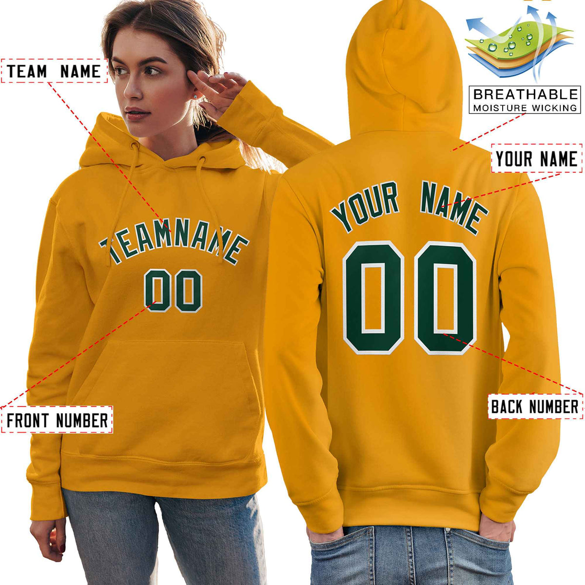 Custom Gold Kelly Green-White Classic Style Personalized Sport Pullover Hoodie| KXKSHOP