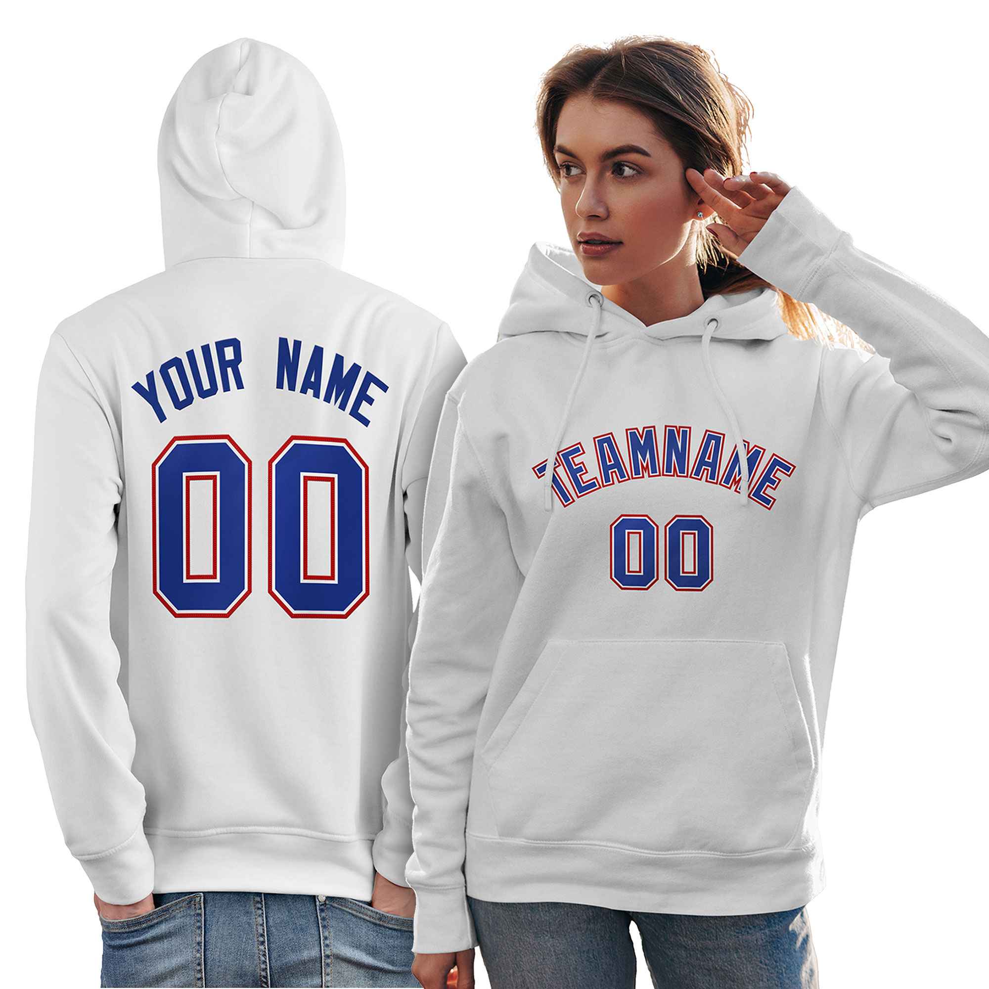 Custom White Royal-Red Classic Style Personalized Sport Pullover Hoodie| KXKSHOP