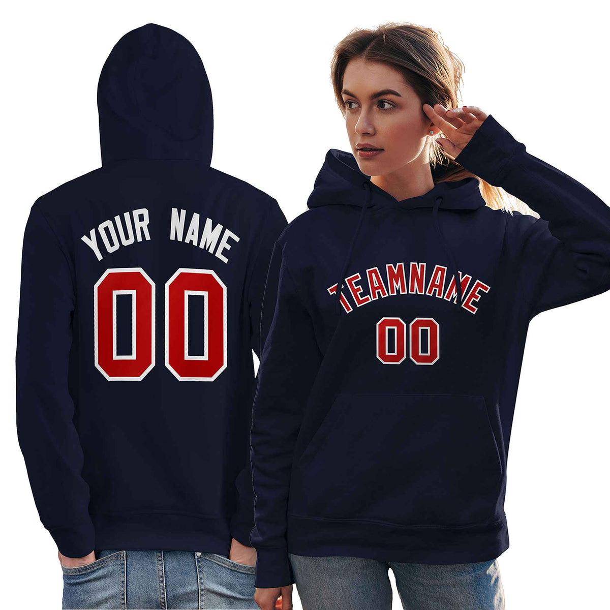 Custom Navy Red-White Classic Style Personalized Sport Pullover Hoodie| KXKSHOP