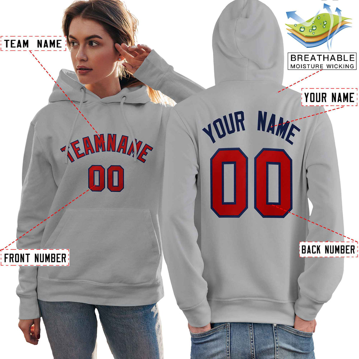 Custom Gray Red-Royal Classic Style Personalized Sport Pullover Hoodie| KXKSHOP