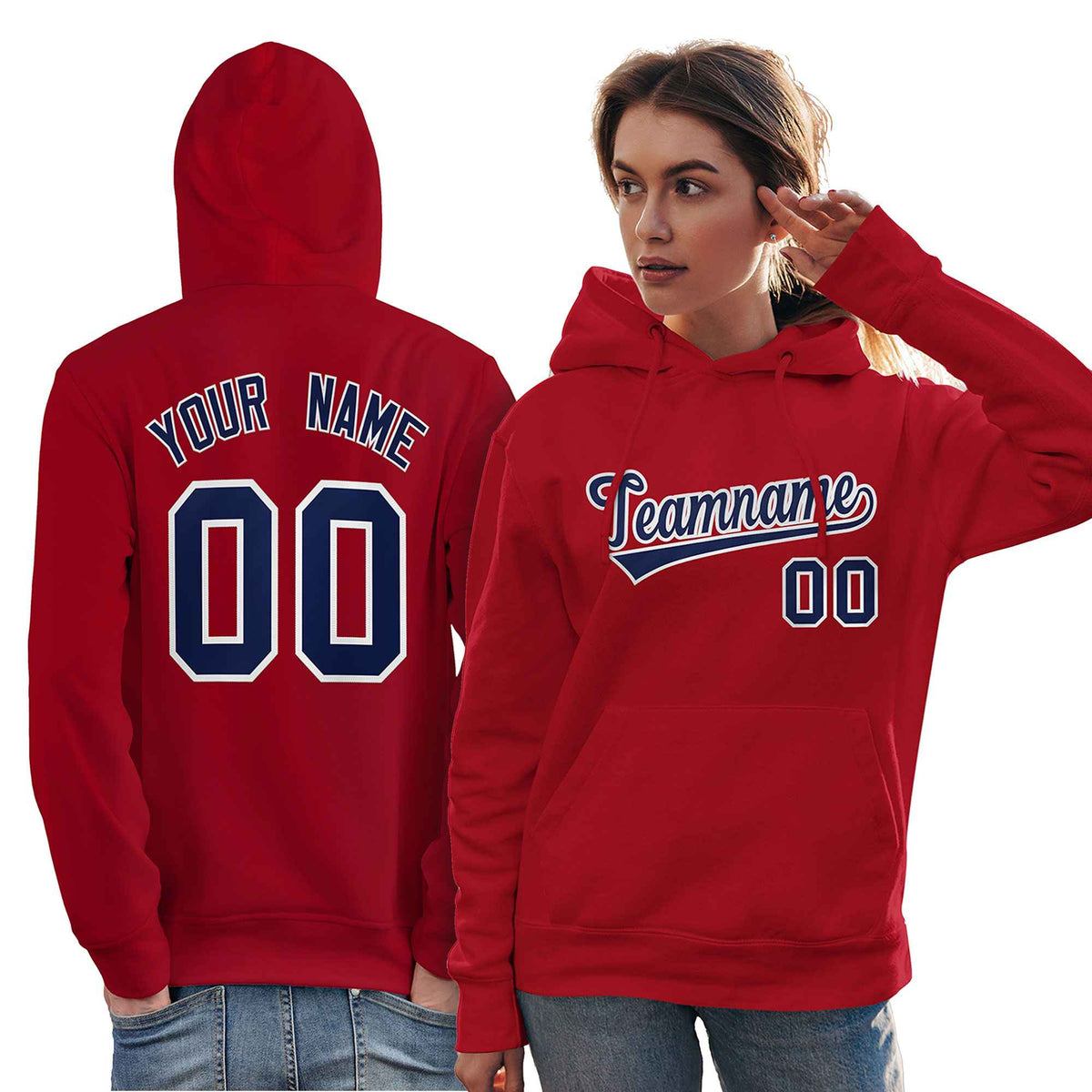 Custom Red Navy-White Classic Style Personalized Sport Pullover Hoodie| KXKSHOP