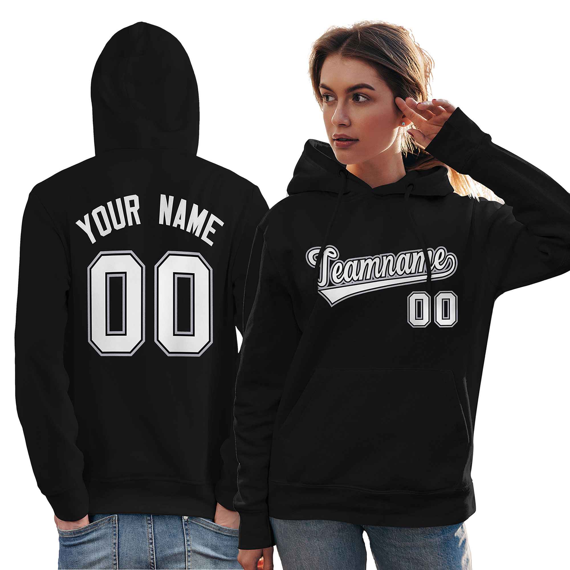 Custom Black White-Gray Classic Style Personalized Sport Pullover Hoodie| KXKSHOP