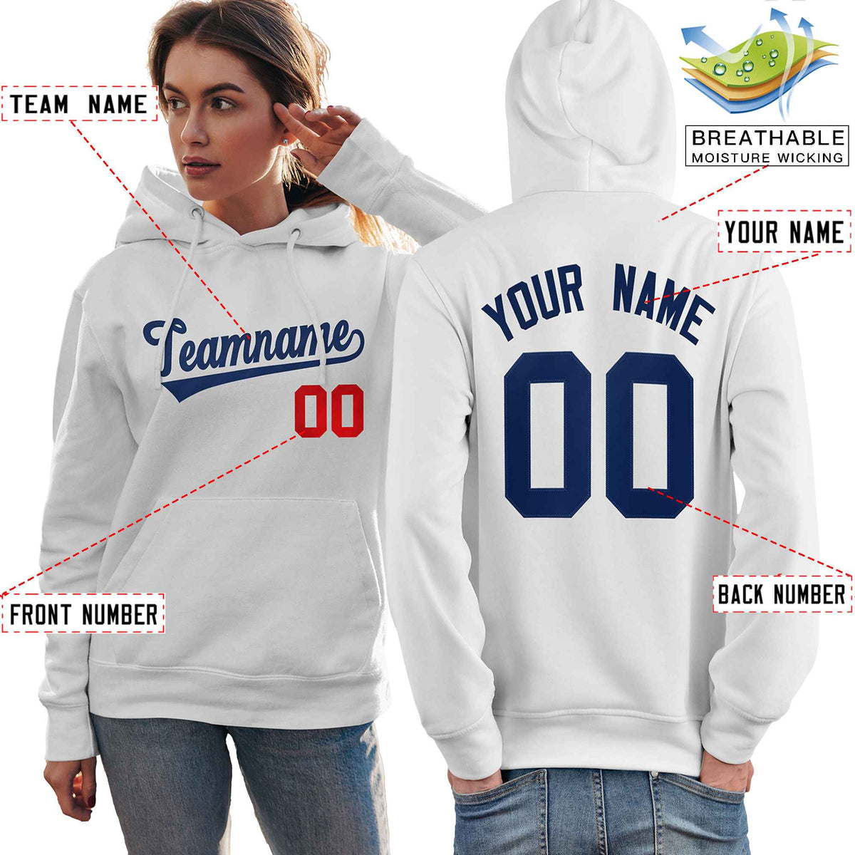 Custom White Navy-Red Classic Style Personalized Sport Pullover Hoodie| KXKSHOP