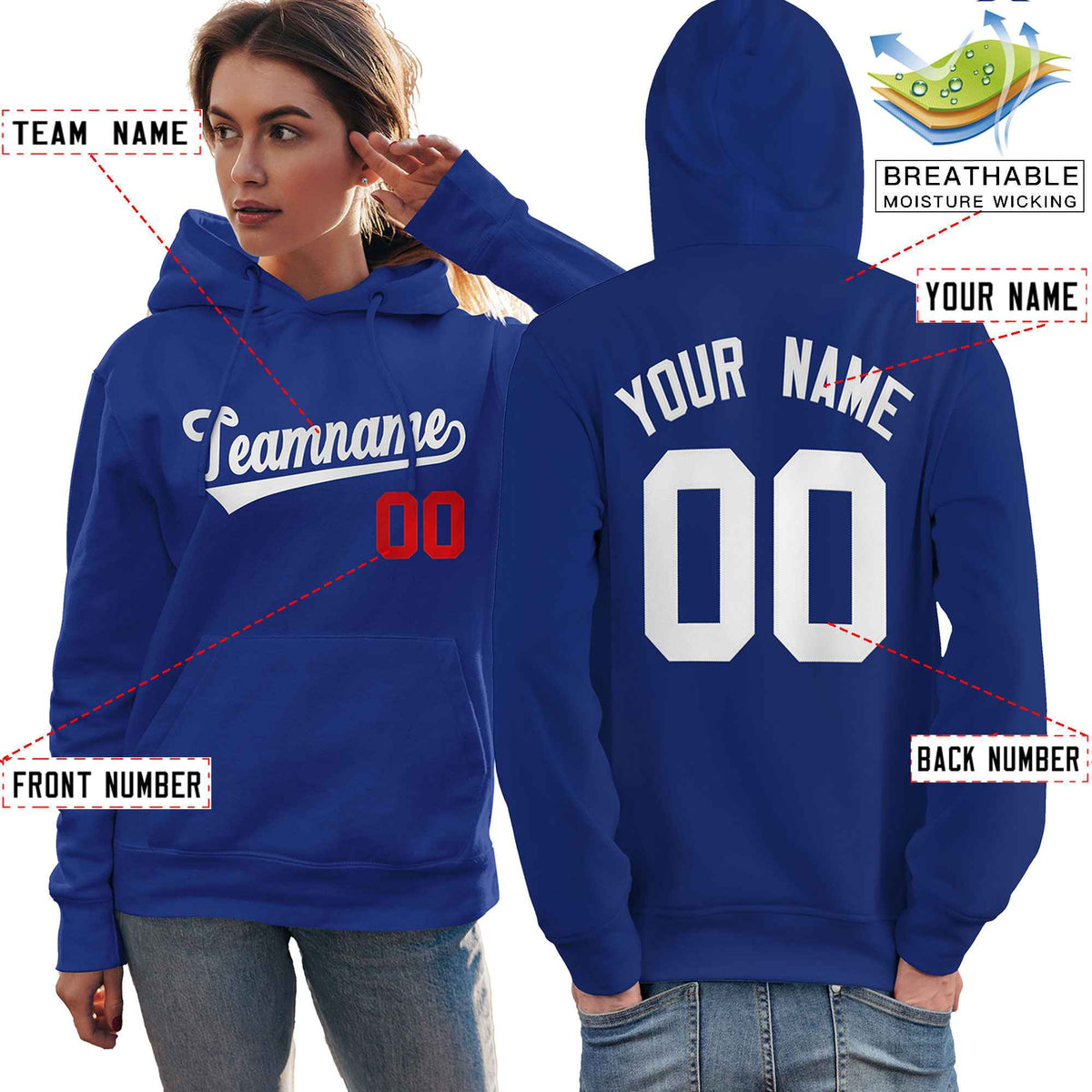 Custom Royal White-Red Classic Style Personalized Sport Pullover Hoodie| KXKSHOP