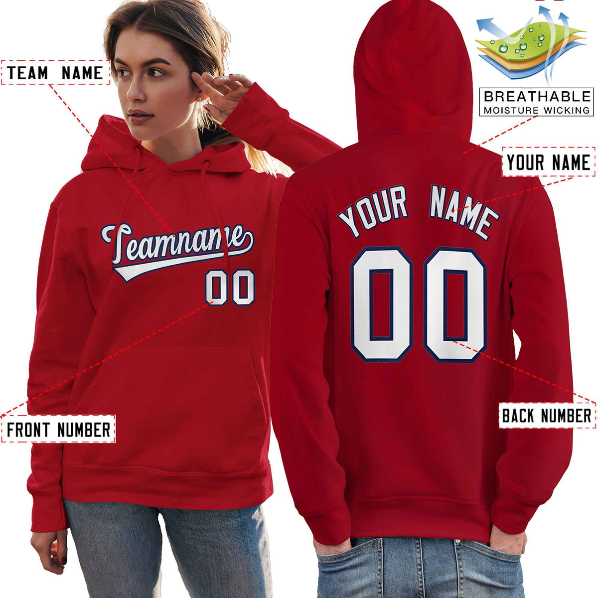Custom Red Navy-White Classic Style Personalized Sport Pullover Hoodie| KXKSHOP