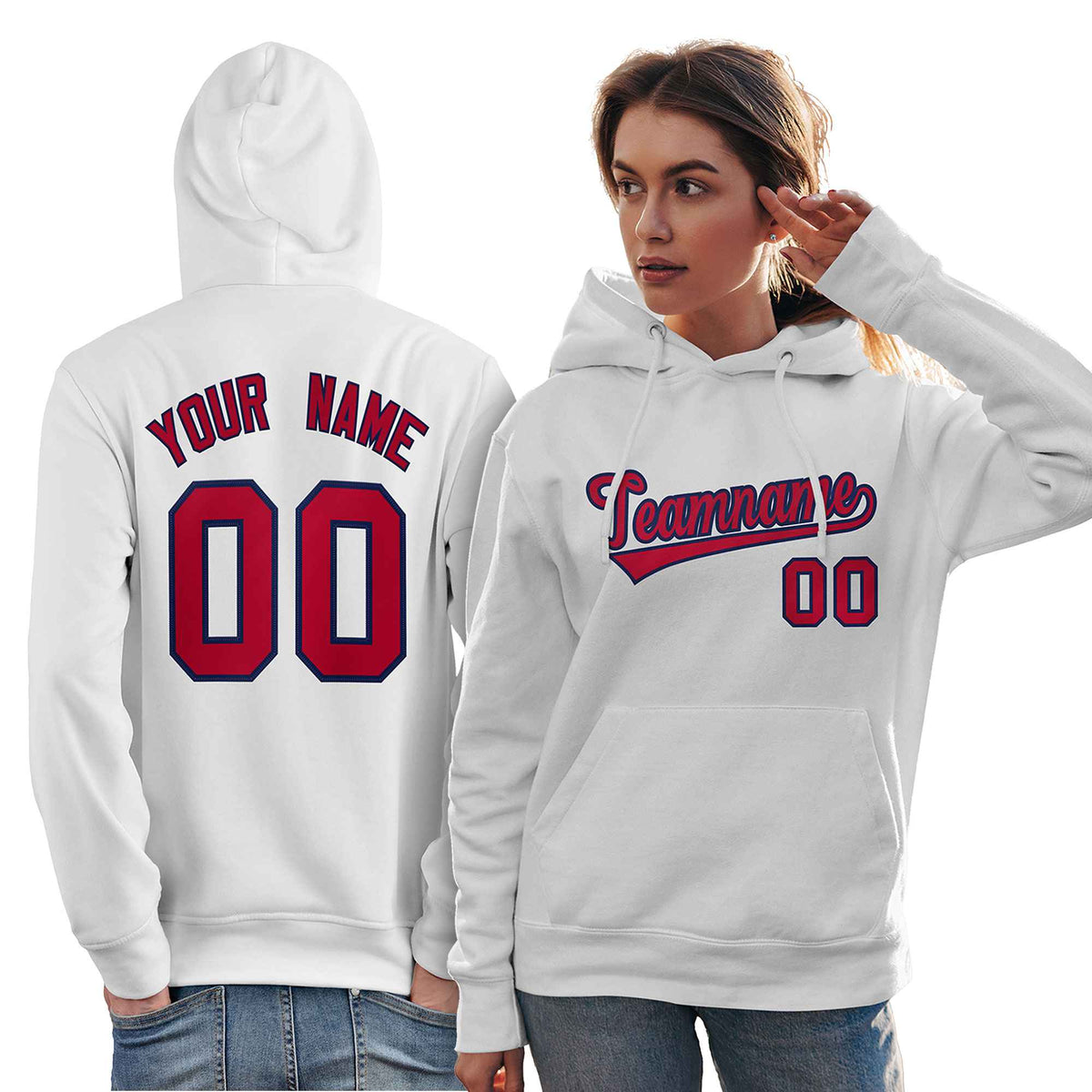 Custom White Red-Navy Classic Style Personalized Sport Pullover Hoodie| KXKSHOP