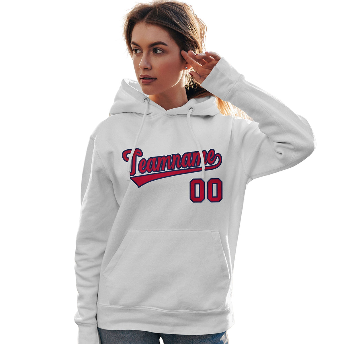 Custom White Red-Navy Classic Style Personalized Sport Pullover Hoodie| KXKSHOP