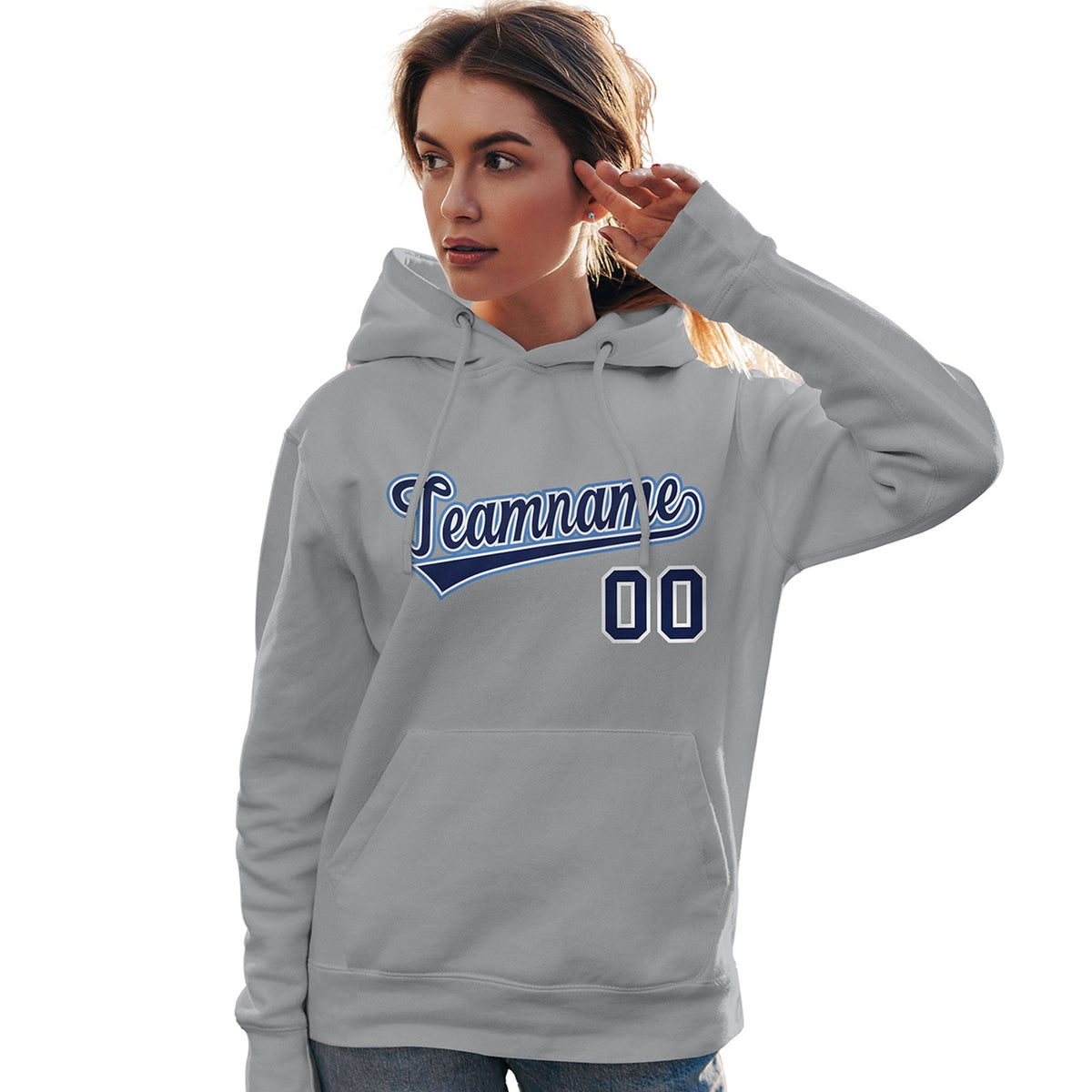 Custom Gray Light Blue-Navy Classic Style Personalized Sport Pullover Hoodie| KXKSHOP
