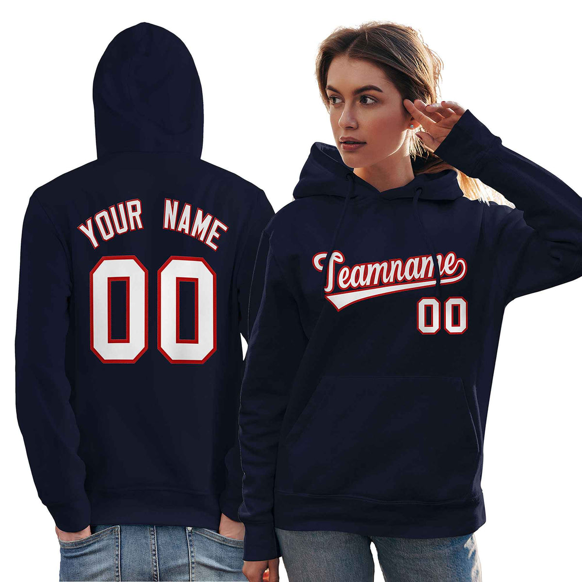 Custom Navy Red-White Classic Style Personalized Sport Pullover Hoodie| KXKSHOP