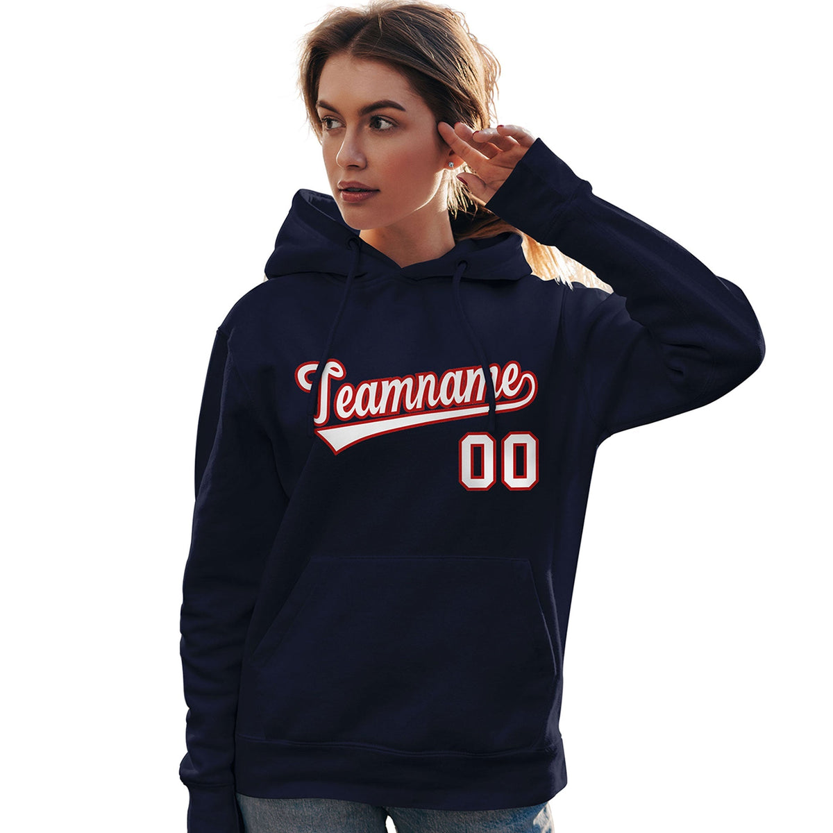 Custom Navy Red-White Classic Style Personalized Sport Pullover Hoodie| KXKSHOP
