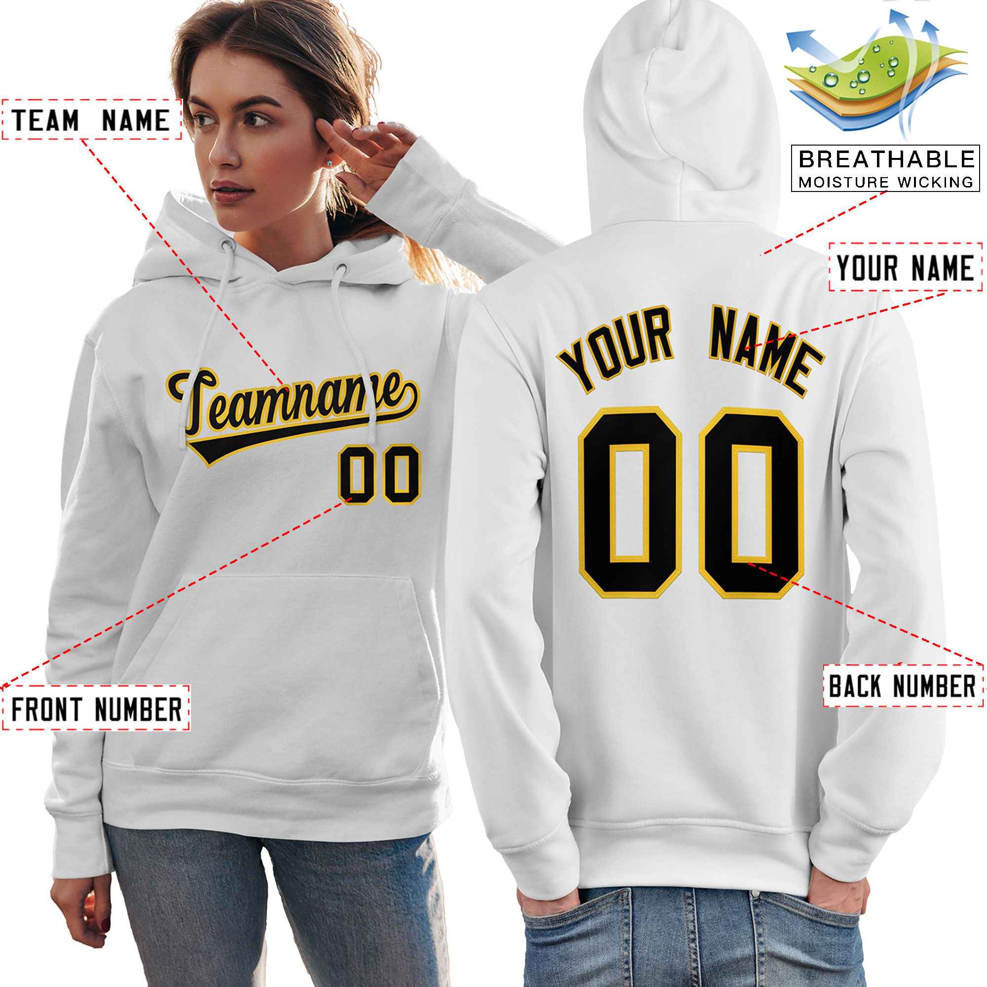 Custom White Gold-Black Classic Style Personalized Sport Pullover Hoodie| KXKSHOP