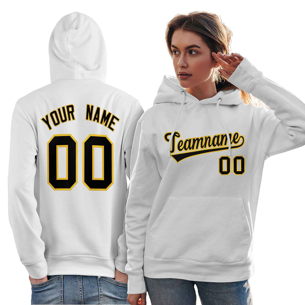 Custom White Gold-Black Classic Style Personalized Sport Pullover Hoodie| KXKSHOP