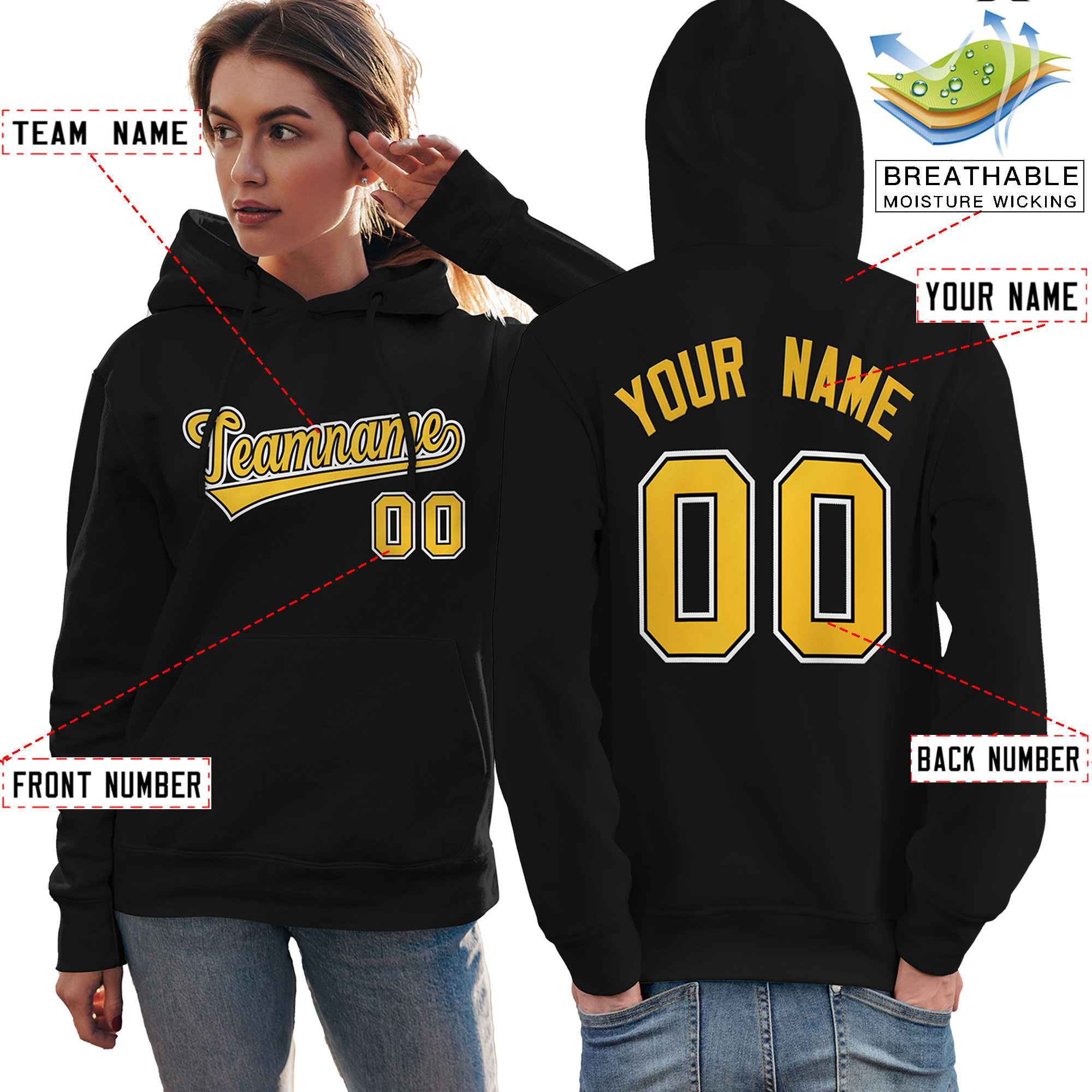 Custom Black Gold-White Classic Style Personalized Sport Pullover Hoodie| KXKSHOP