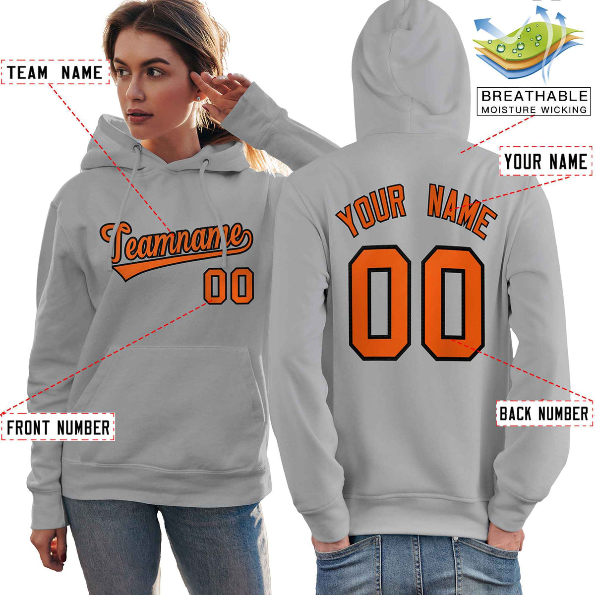 Custom Gray Orange-Black Classic Style Personalized Sport Pullover Hoodie| KXKSHOP