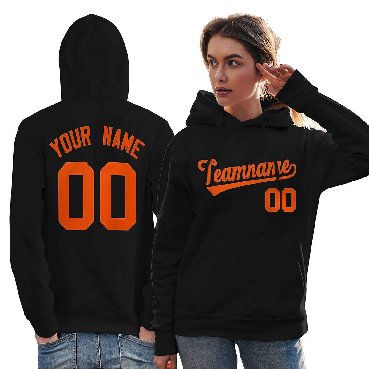 Custom Black Orange Classic Style Personalized Sport Pullover Hoodie| KXKSHOP