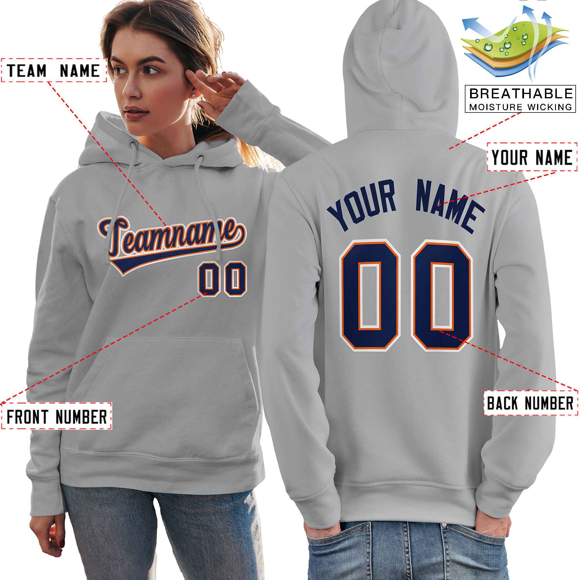 Custom Gray Royal-Orange Classic Style Personalized Sport Pullover Hoodie| KXKSHOP