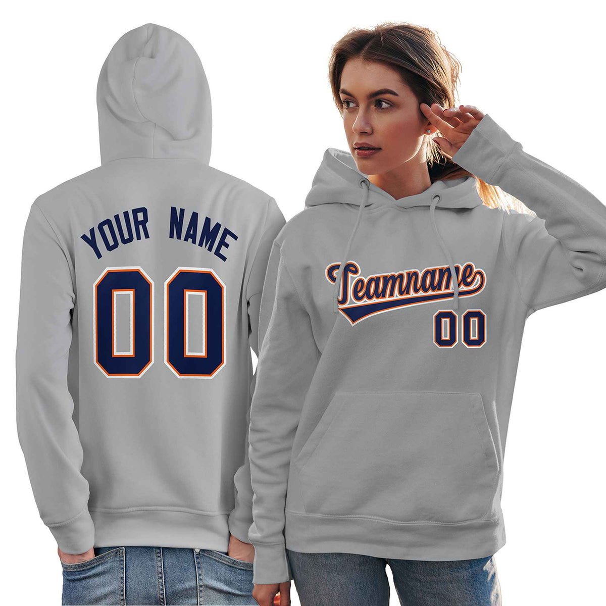 Custom Gray Royal-Orange Classic Style Personalized Sport Pullover Hoodie| KXKSHOP