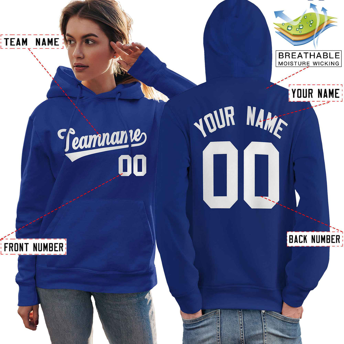 Custom Royal White Classic Style Personalized Sport Pullover Hoodie| KXKSHOP