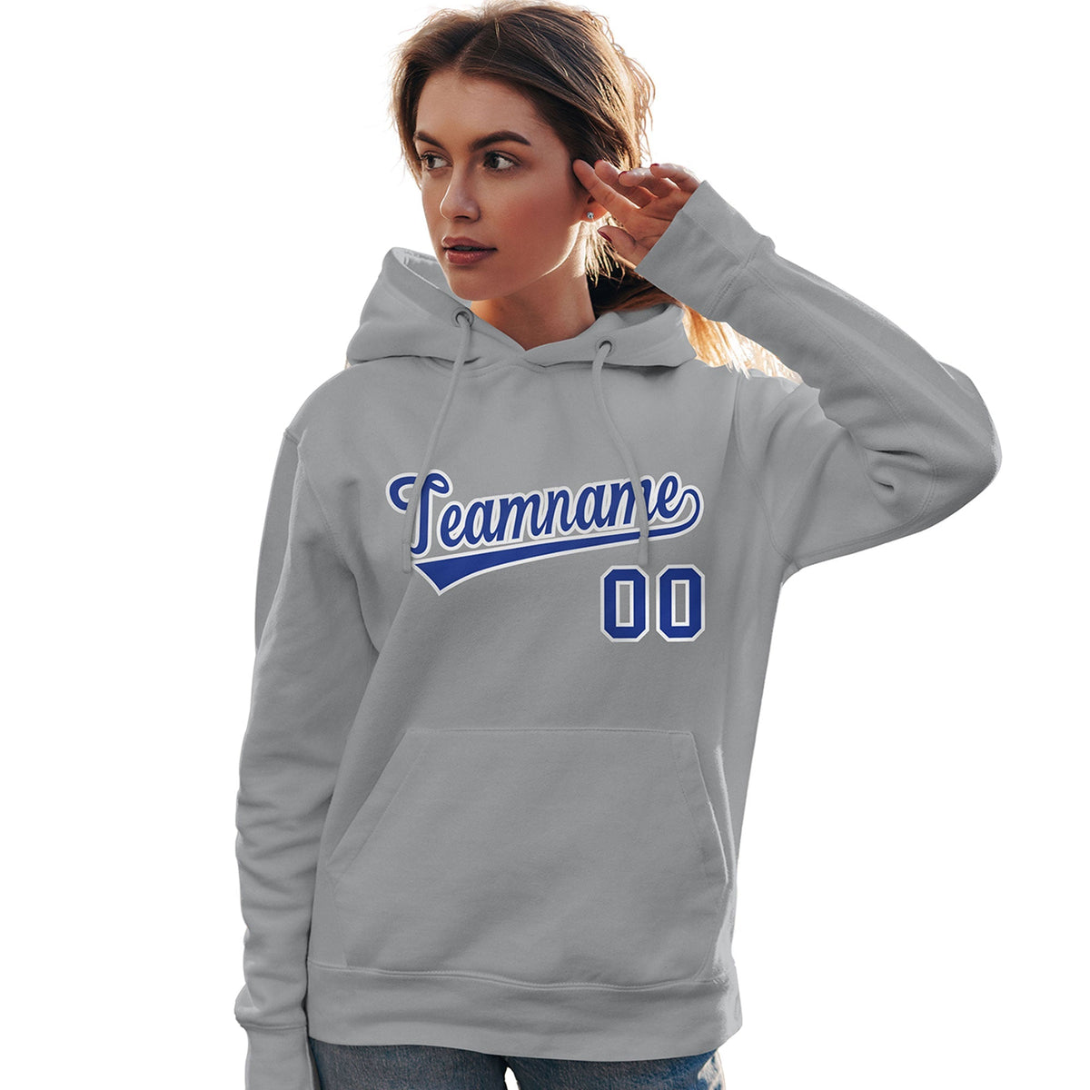Custom Gray Royal-White Classic Style Personalized Sport Pullover Hoodie| KXKSHOP