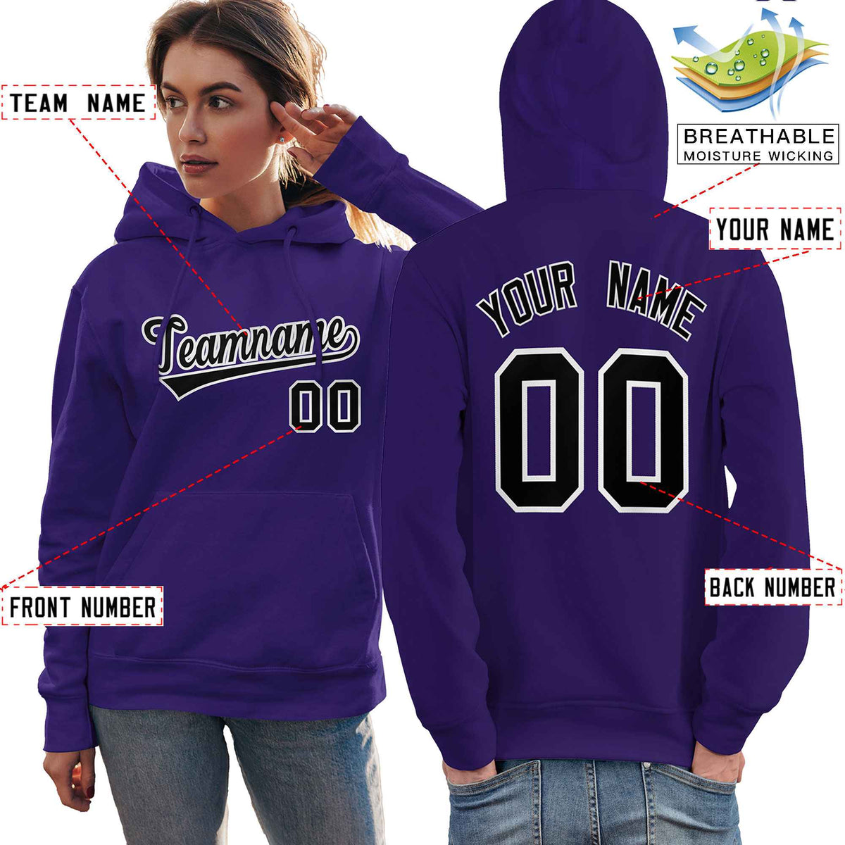 Custom Purple Black-White Classic Style Personalized Sport Pullover Hoodie| KXKSHOP