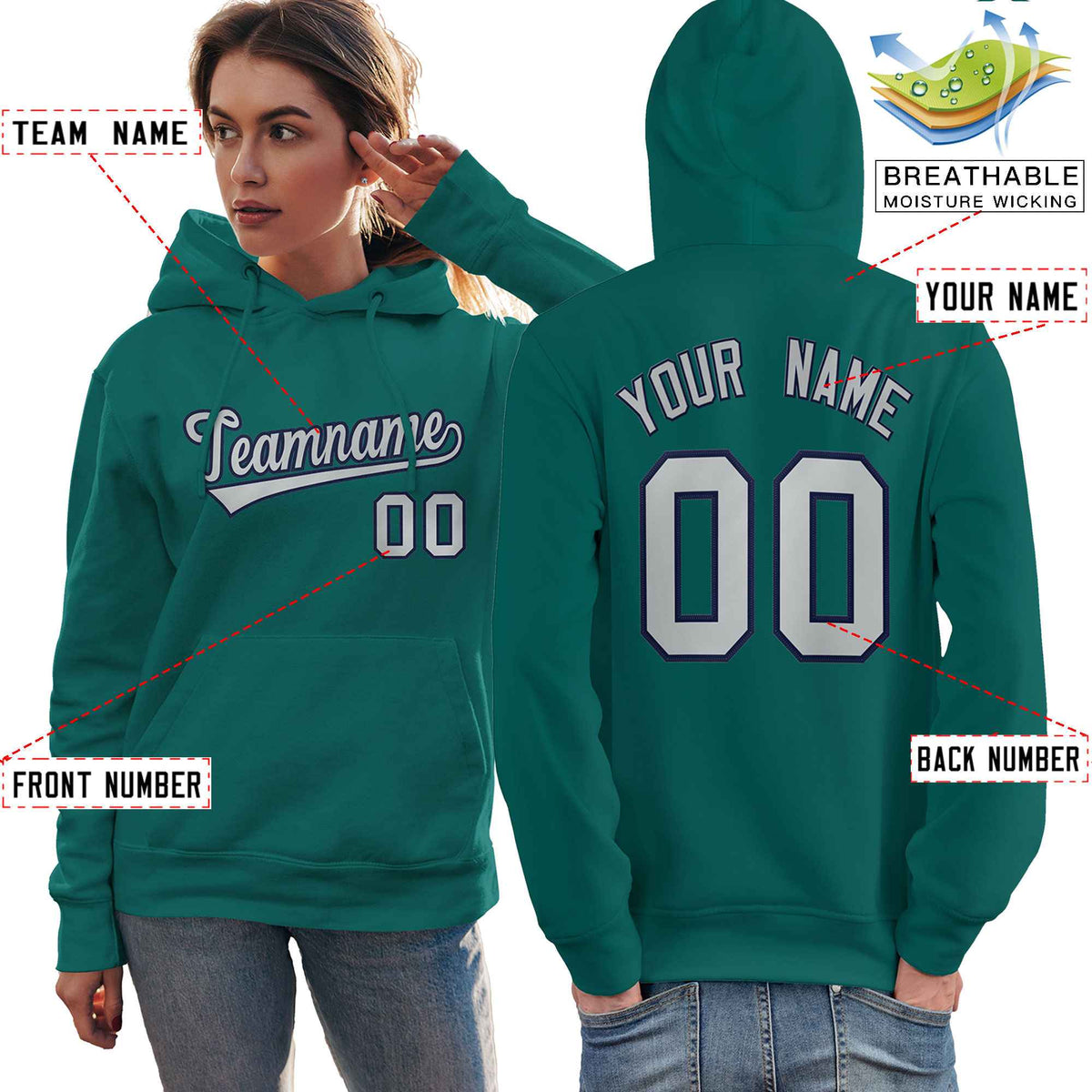 Custom Aqua Gray-Navy Classic Style Personalized Sport Pullover Hoodie| KXKSHOP