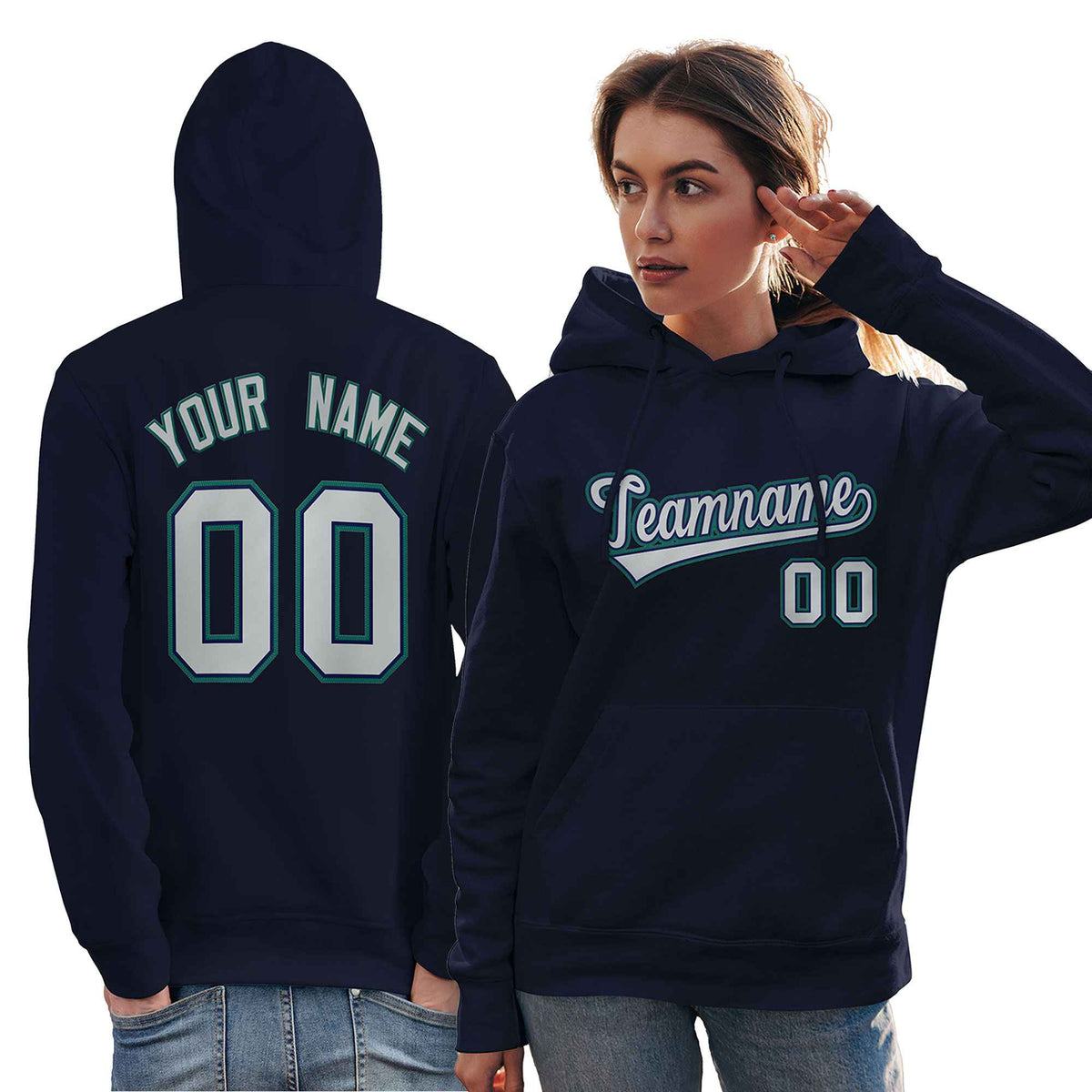 Custom Navy Gray-Aqua Classic Style Personalized Sport Pullover Hoodie| KXKSHOP