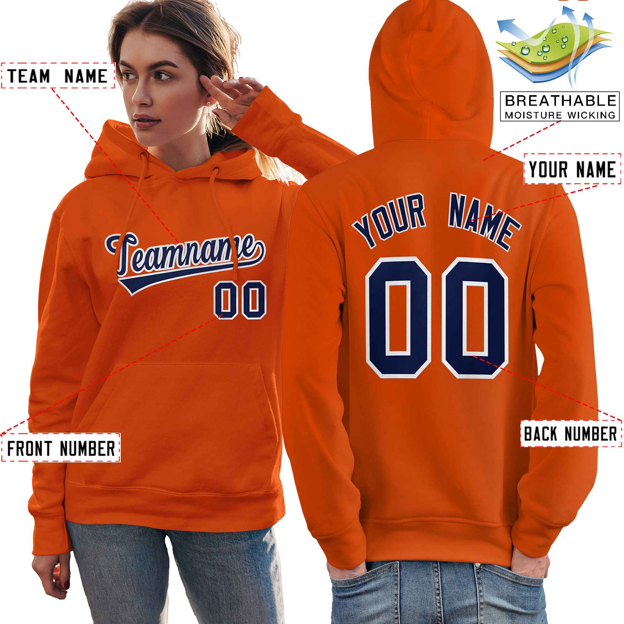 Custom Orange Royal-White Classic Style Personalized Sport Pullover Hoodie| KXKSHOP
