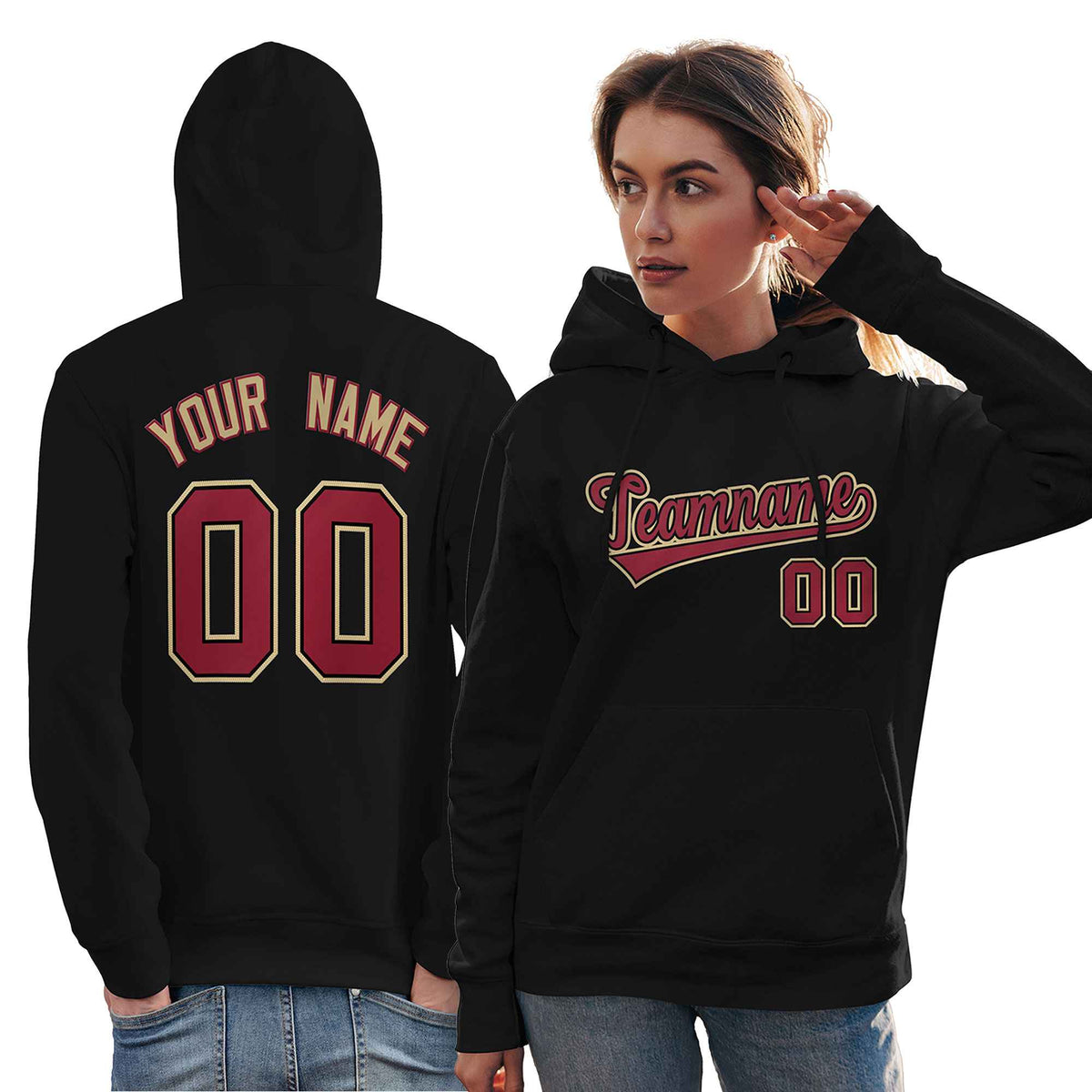 Custom Black Old Gold-Cardinal Classic Style Personalized Sport Pullover Hoodie| KXKSHOP