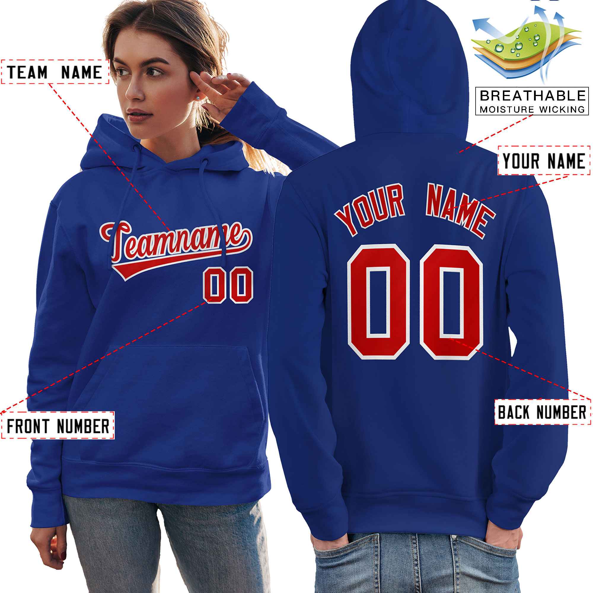 Custom Royal Red-White Classic Style Personalized Sport Pullover Hoodie| KXKSHOP