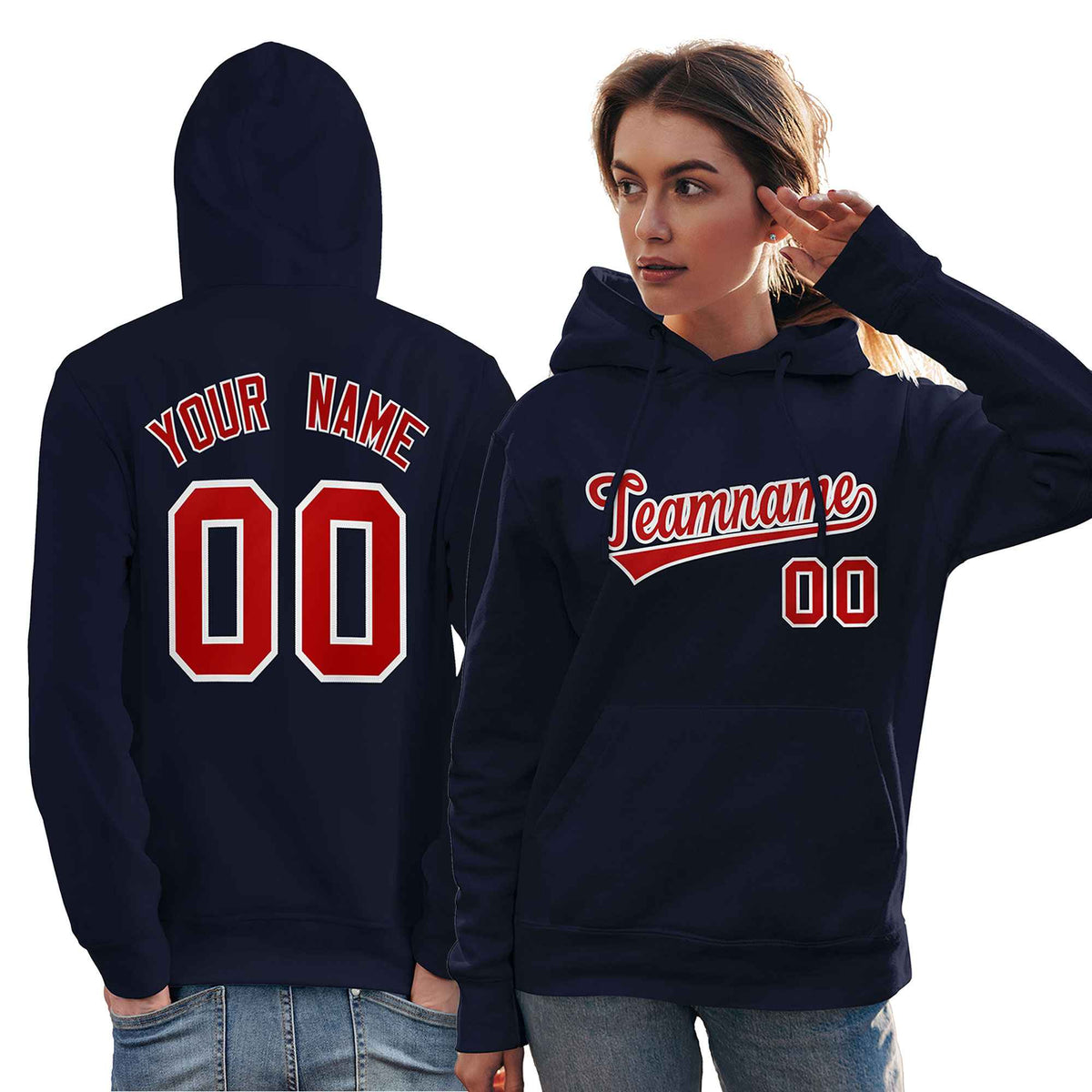 Custom Navy Red-White Classic Style Personalized Sport Pullover Hoodie| KXKSHOP
