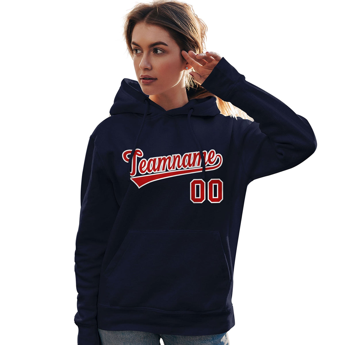 Custom Navy Red-White Classic Style Personalized Sport Pullover Hoodie| KXKSHOP