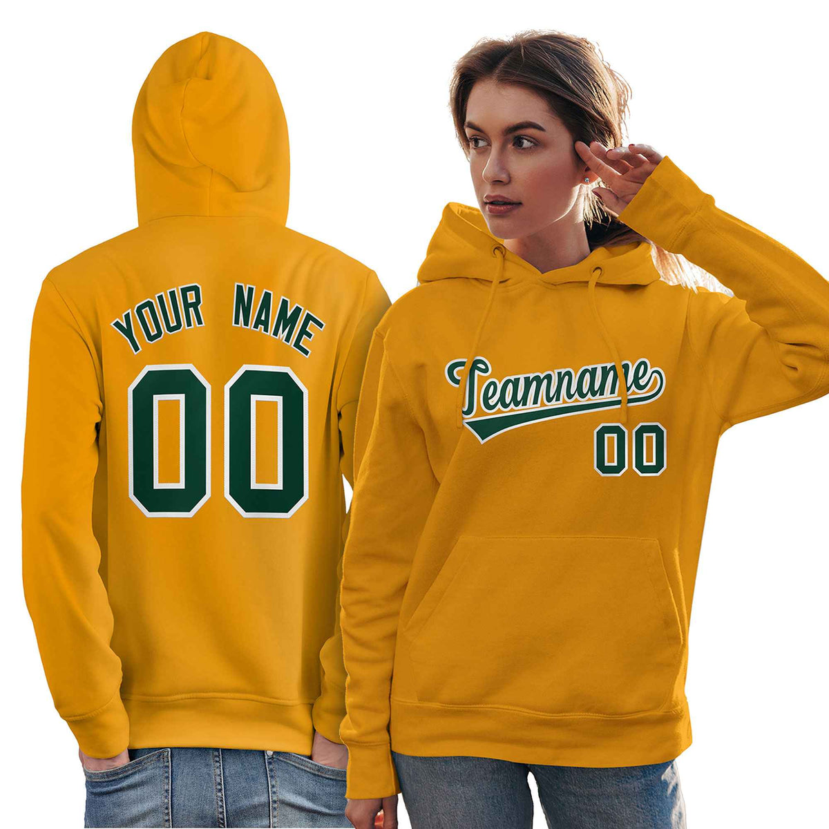 Custom Gold Kelly Green-White Classic Style Personalized Sport Pullover Hoodie| KXKSHOP
