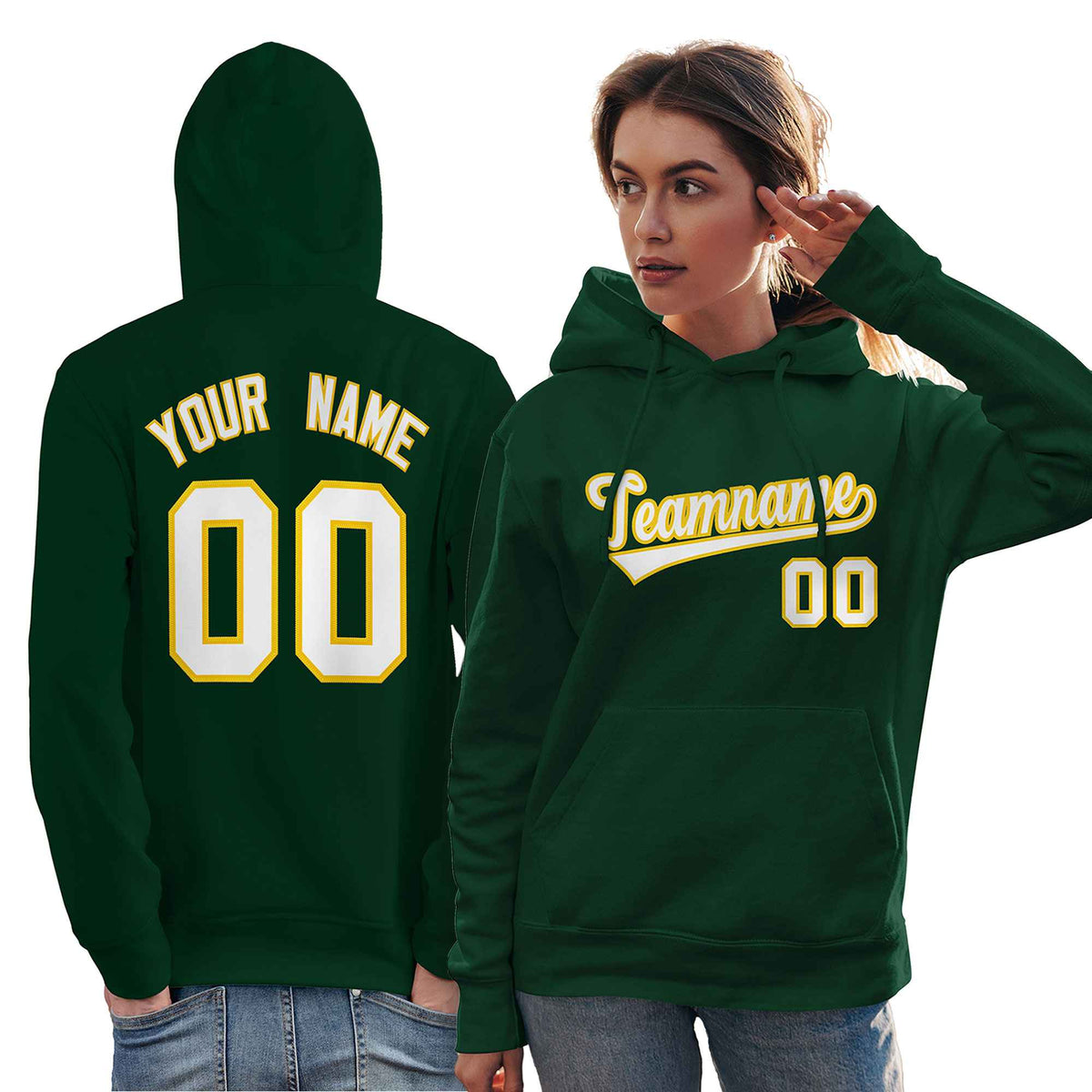 Custom Green White-Gold Classic Style Personalized Sport Pullover Hoodie| KXKSHOP