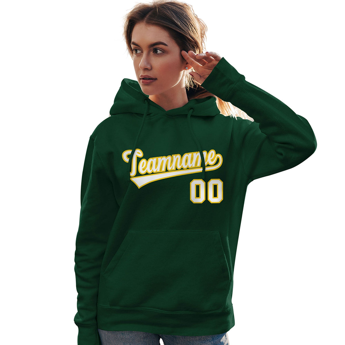Custom Green White-Gold Classic Style Personalized Sport Pullover Hoodie| KXKSHOP