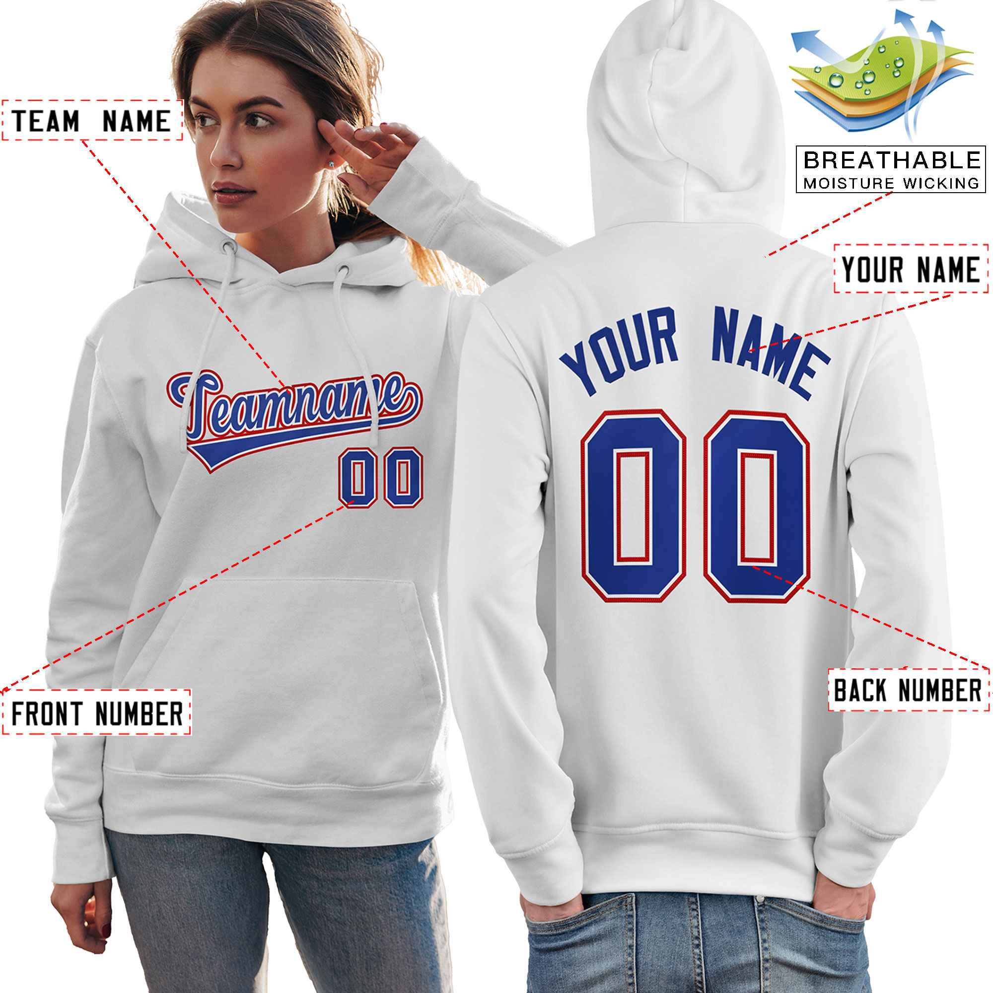 Custom White Royal-Red Classic Style Personalized Sport Pullover Hoodie| KXKSHOP