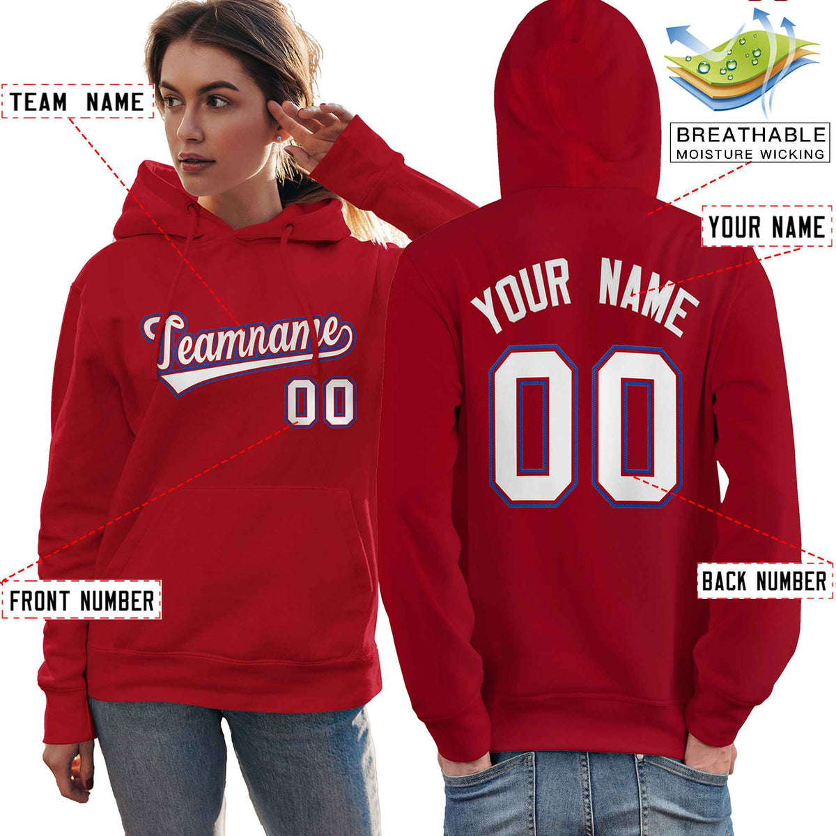 Custom Red White-Royal Classic Style Personalized Sport Pullover Hoodie| KXKSHOP