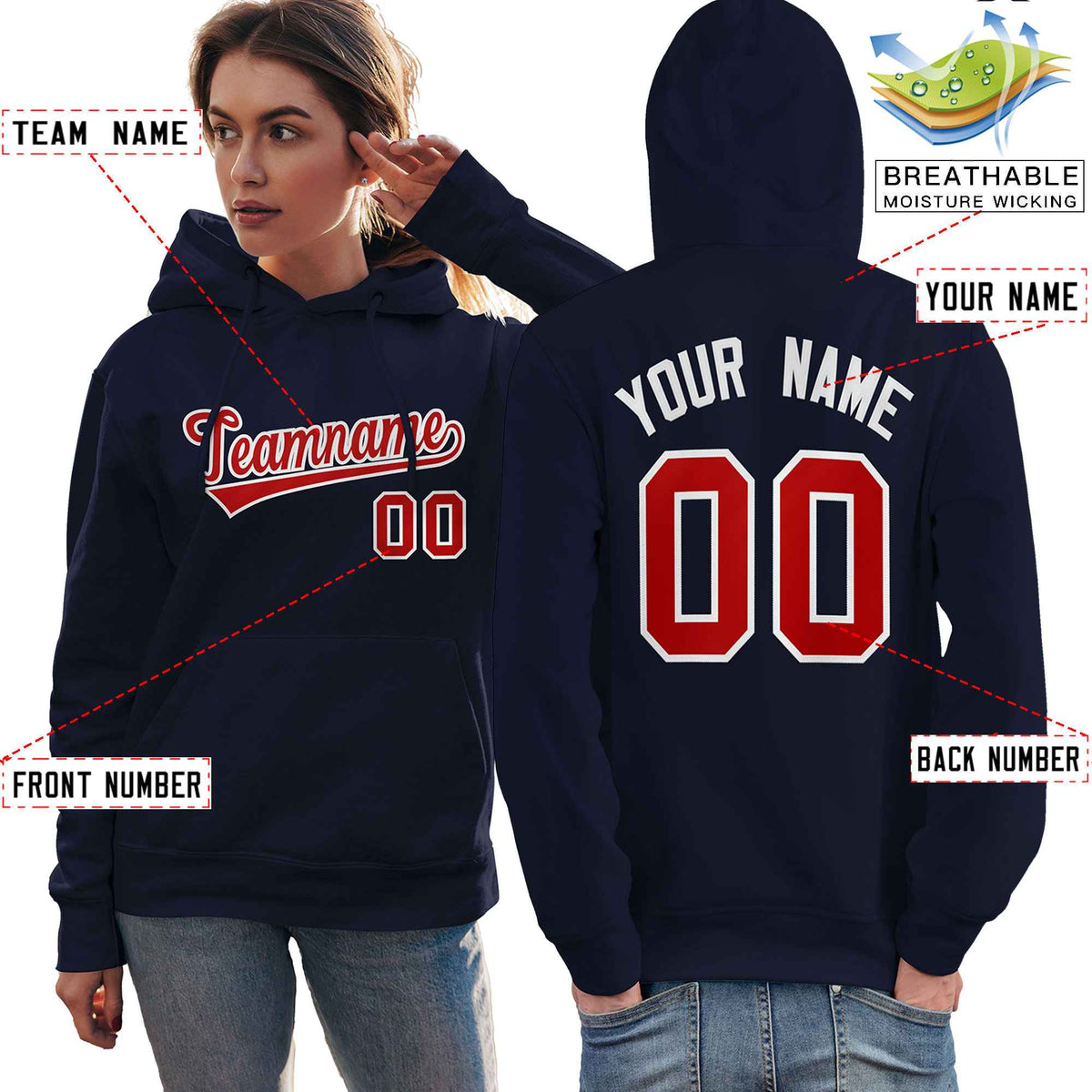 Custom Navy Red-White Classic Style Personalized Sport Pullover Hoodie| KXKSHOP