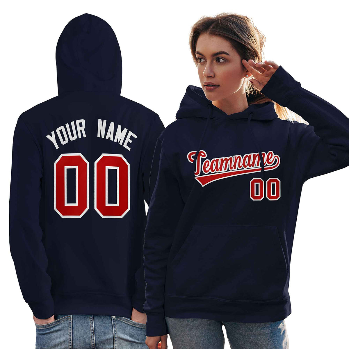 Custom Navy Red-White Classic Style Personalized Sport Pullover Hoodie| KXKSHOP
