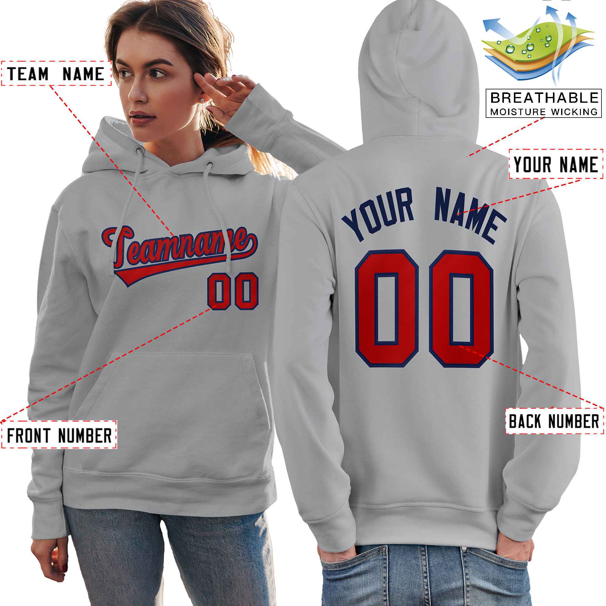Custom Gray Red-Royal Classic Style Personalized Sport Pullover Hoodie| KXKSHOP
