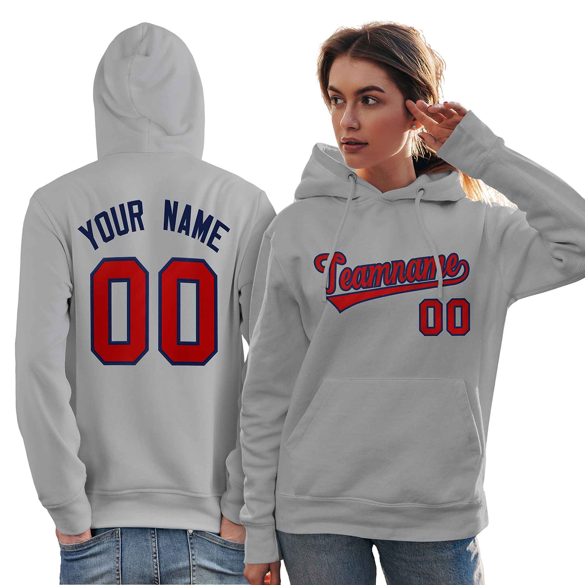 Custom Gray Red-Royal Classic Style Personalized Sport Pullover Hoodie| KXKSHOP