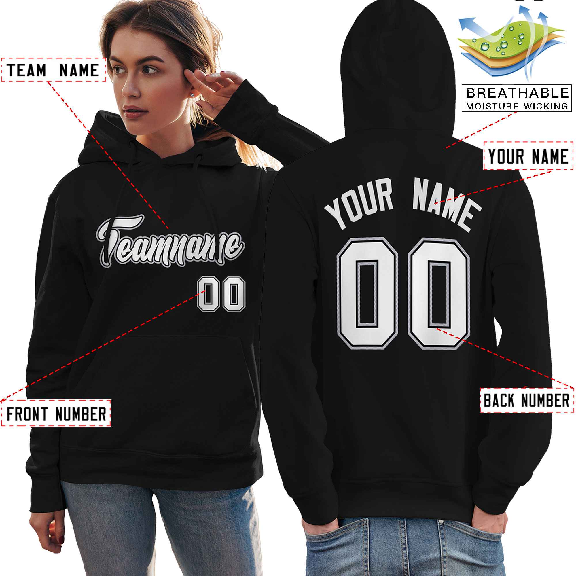 Custom Black White-Gray Classic Style Personalized Sport Pullover Hoodie| KXKSHOP