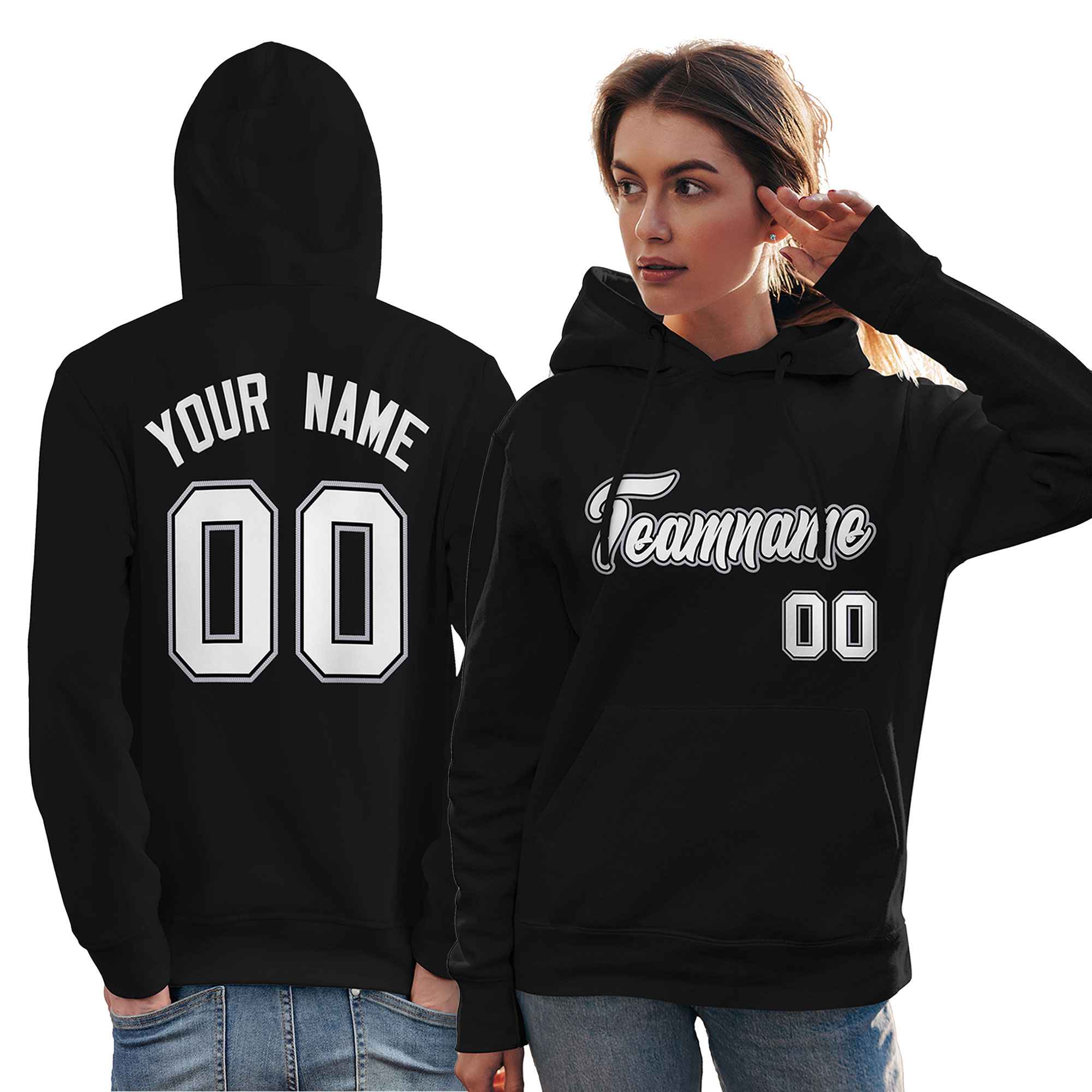 Custom Black White-Gray Classic Style Personalized Sport Pullover Hoodie| KXKSHOP