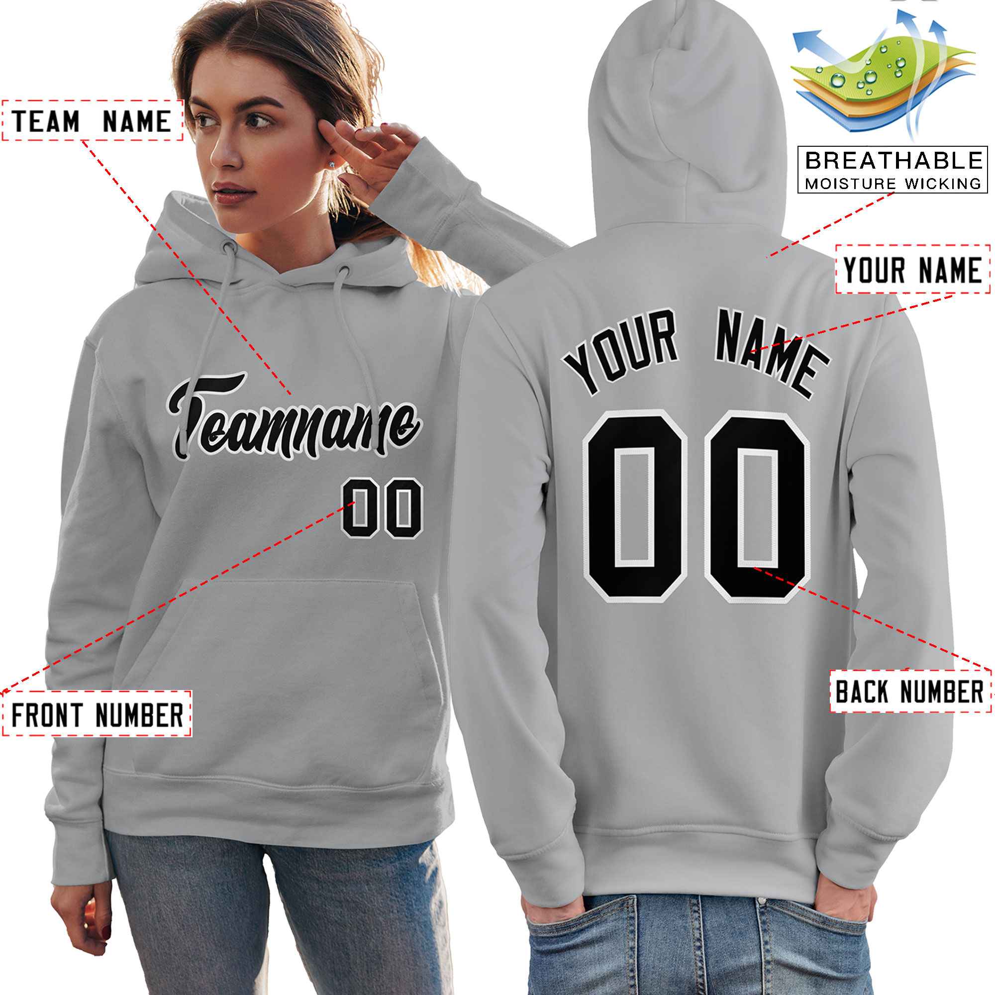 Custom Gray Black-White Classic Style Personalized Sport Pullover Hoodie| KXKSHOP