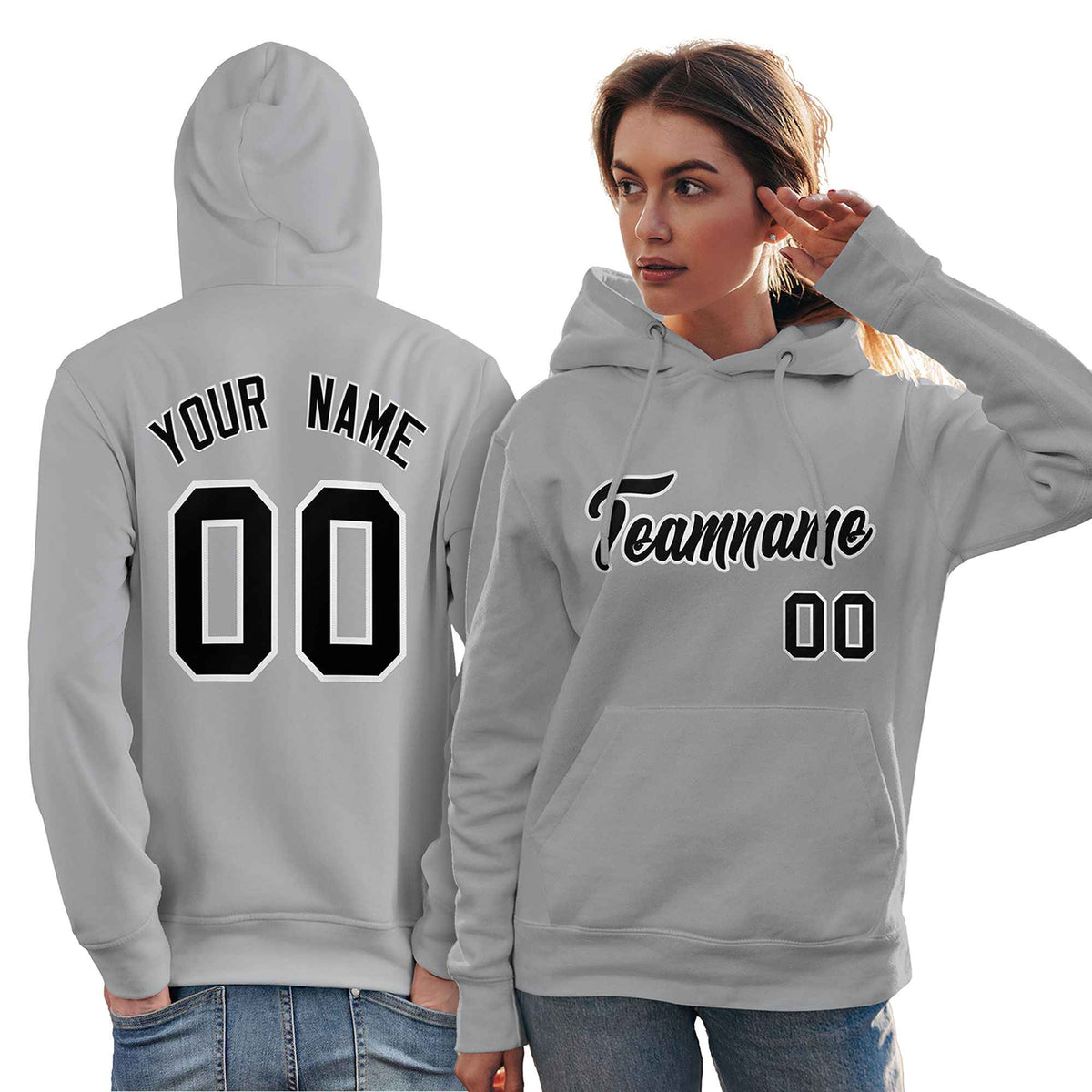 Custom Gray Black-White Classic Style Personalized Sport Pullover Hoodie| KXKSHOP