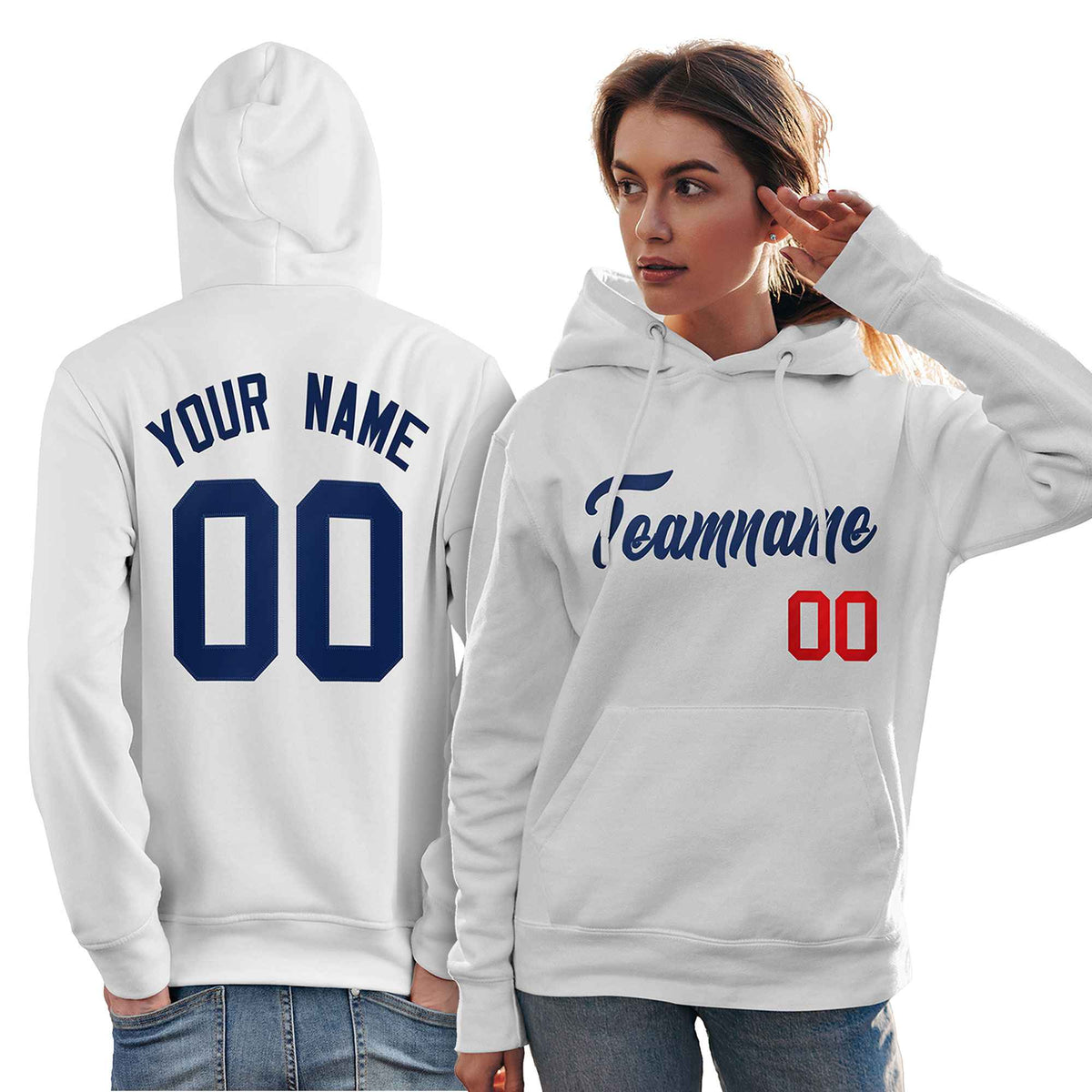 Custom White Navy-Red Classic Style Personalized Sport Pullover Hoodie| KXKSHOP
