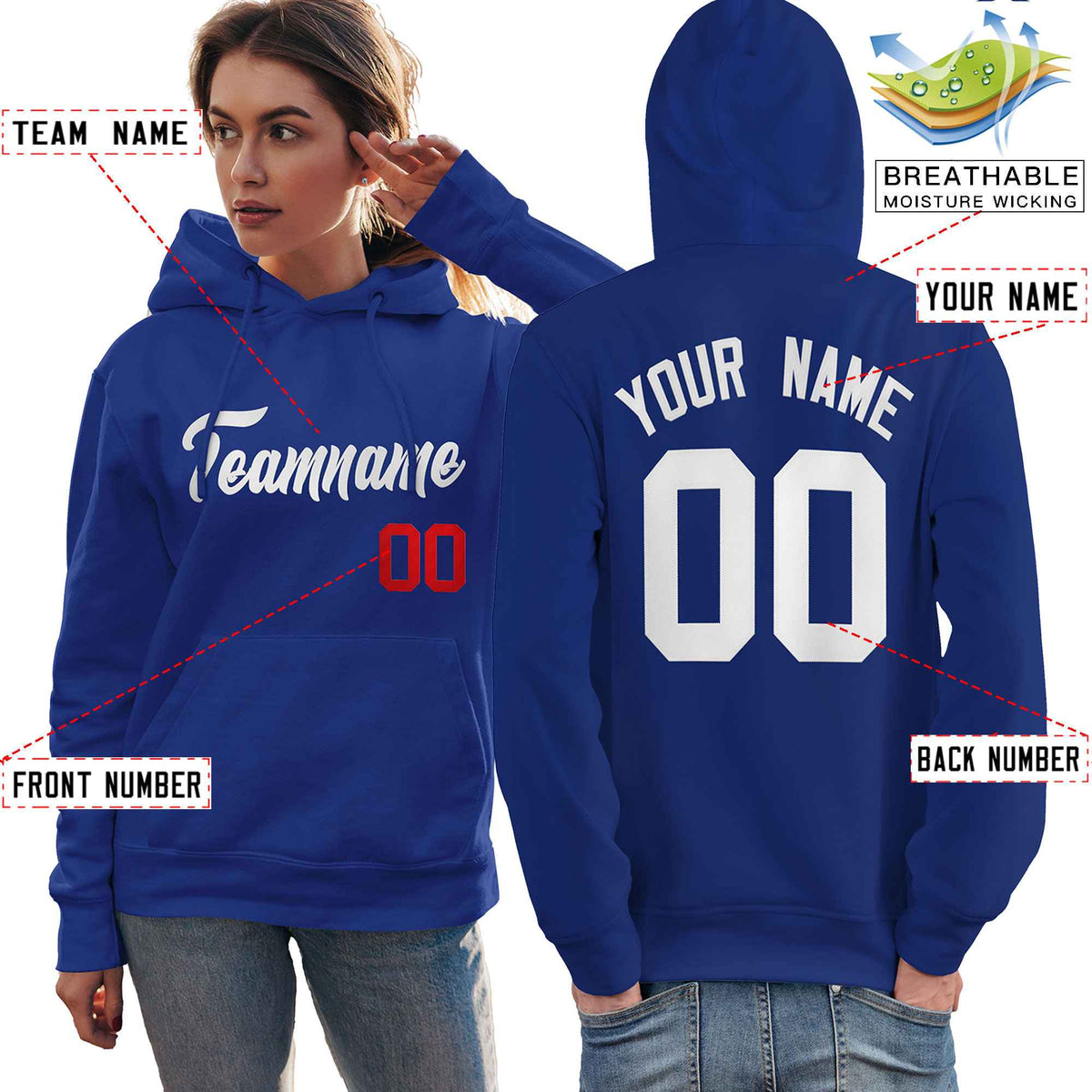 Custom Royal White-Red Classic Style Personalized Sport Pullover Hoodie| KXKSHOP