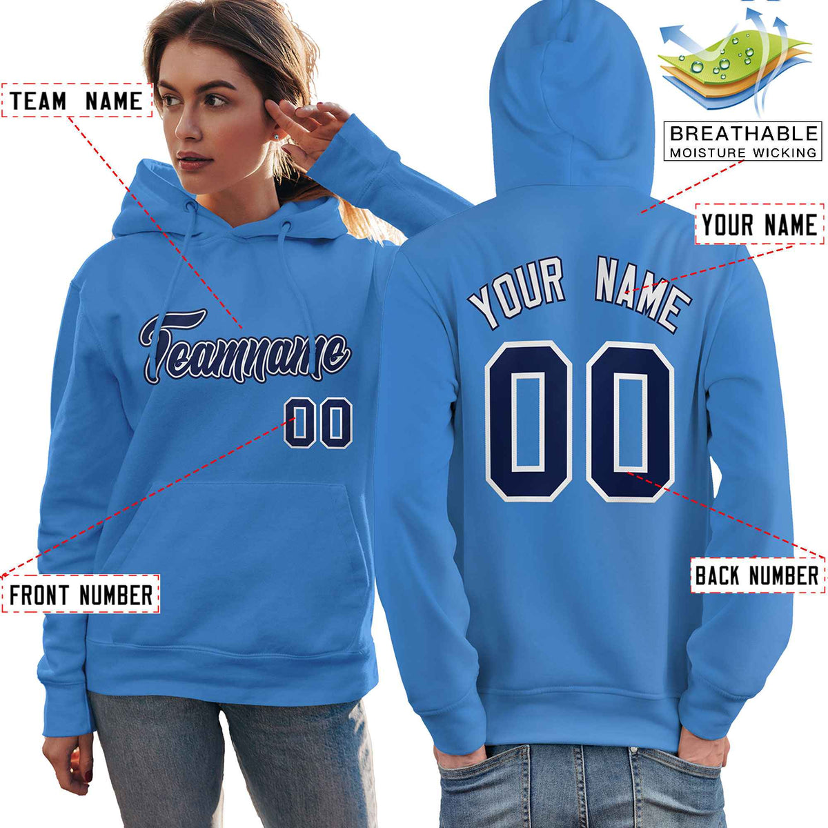 Custom Light Blue Royal-White Classic Style Personalized Sport Pullover Hoodie| KXKSHOP