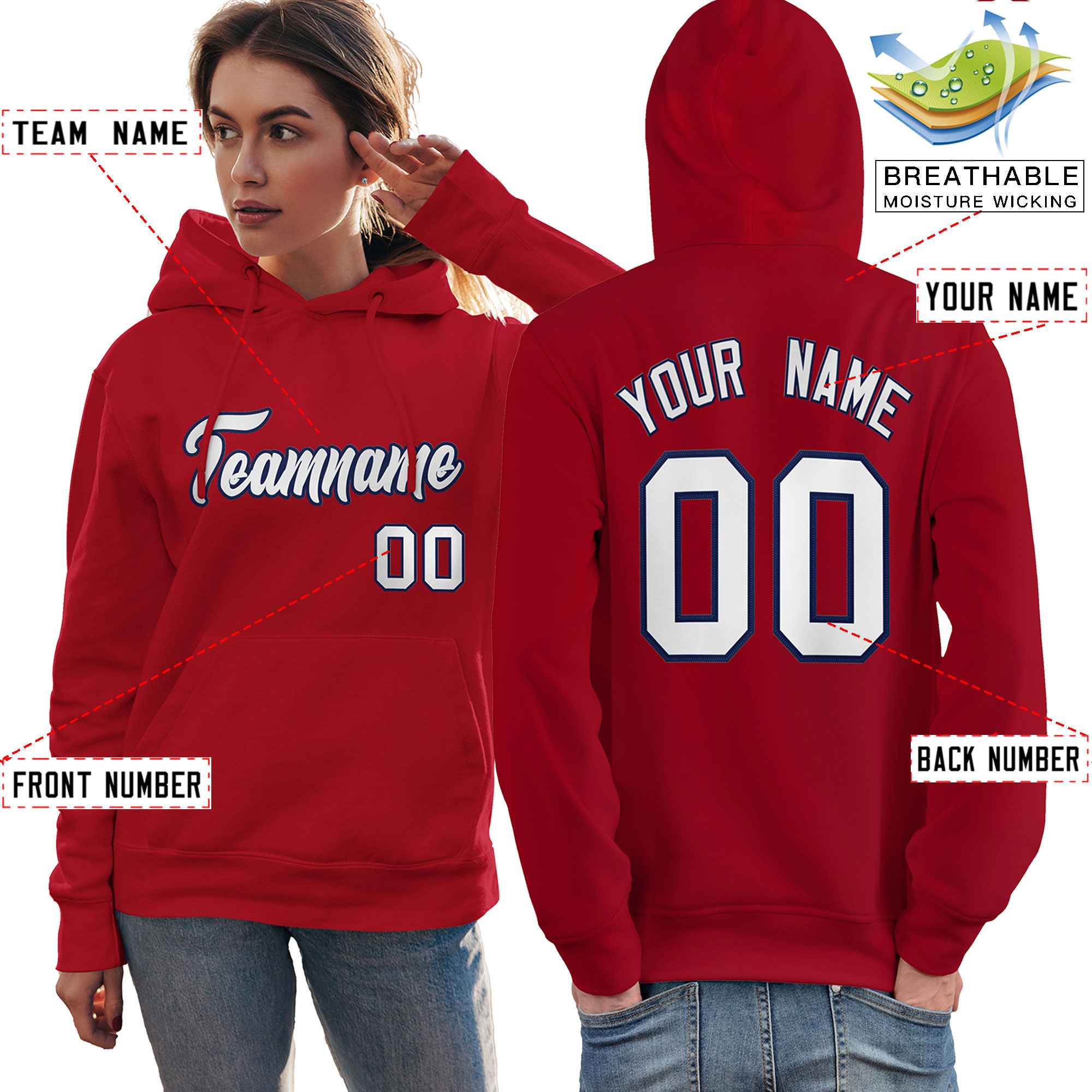 Custom Red Navy-White Classic Style Personalized Sport Pullover Hoodie| KXKSHOP