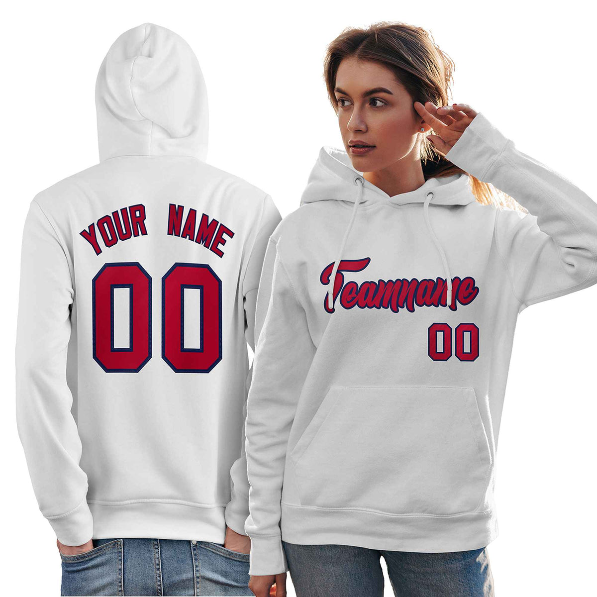 Custom White Red-Navy Classic Style Personalized Sport Pullover Hoodie| KXKSHOP