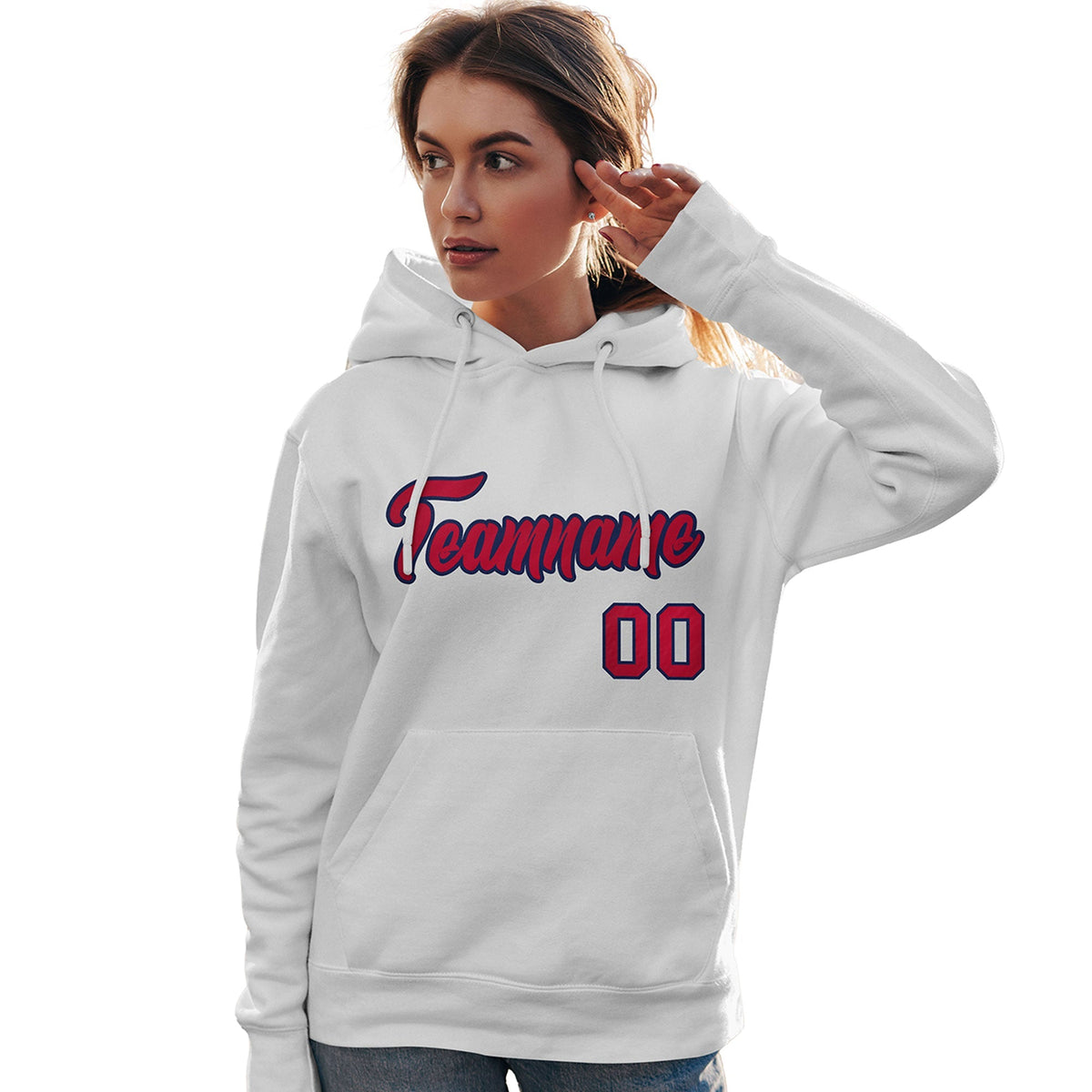 Custom White Red-Navy Classic Style Personalized Sport Pullover Hoodie| KXKSHOP